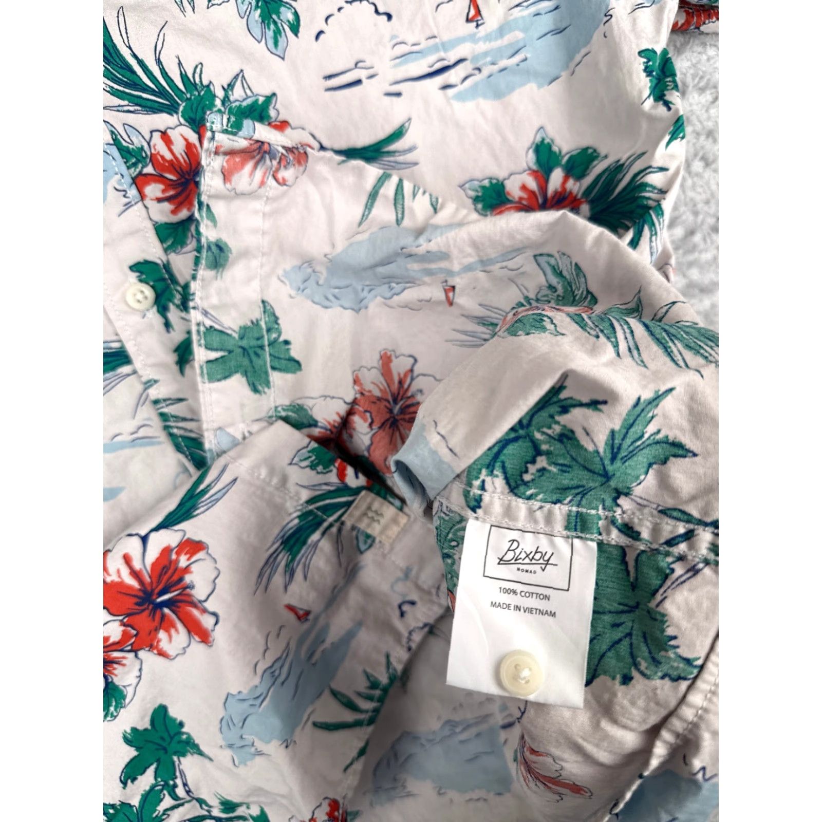 Vintage Coastal Shirt Men L White Floral Hawaiian 100% Cotton Slim Fit Short Sleeve Size US L / EU 52-54 / 3 - 7 Thumbnail