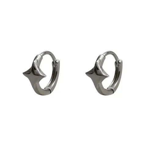 Jewelry Silver Color Star Hoops Earrings Size ONE SIZE - 2 Thumbnail