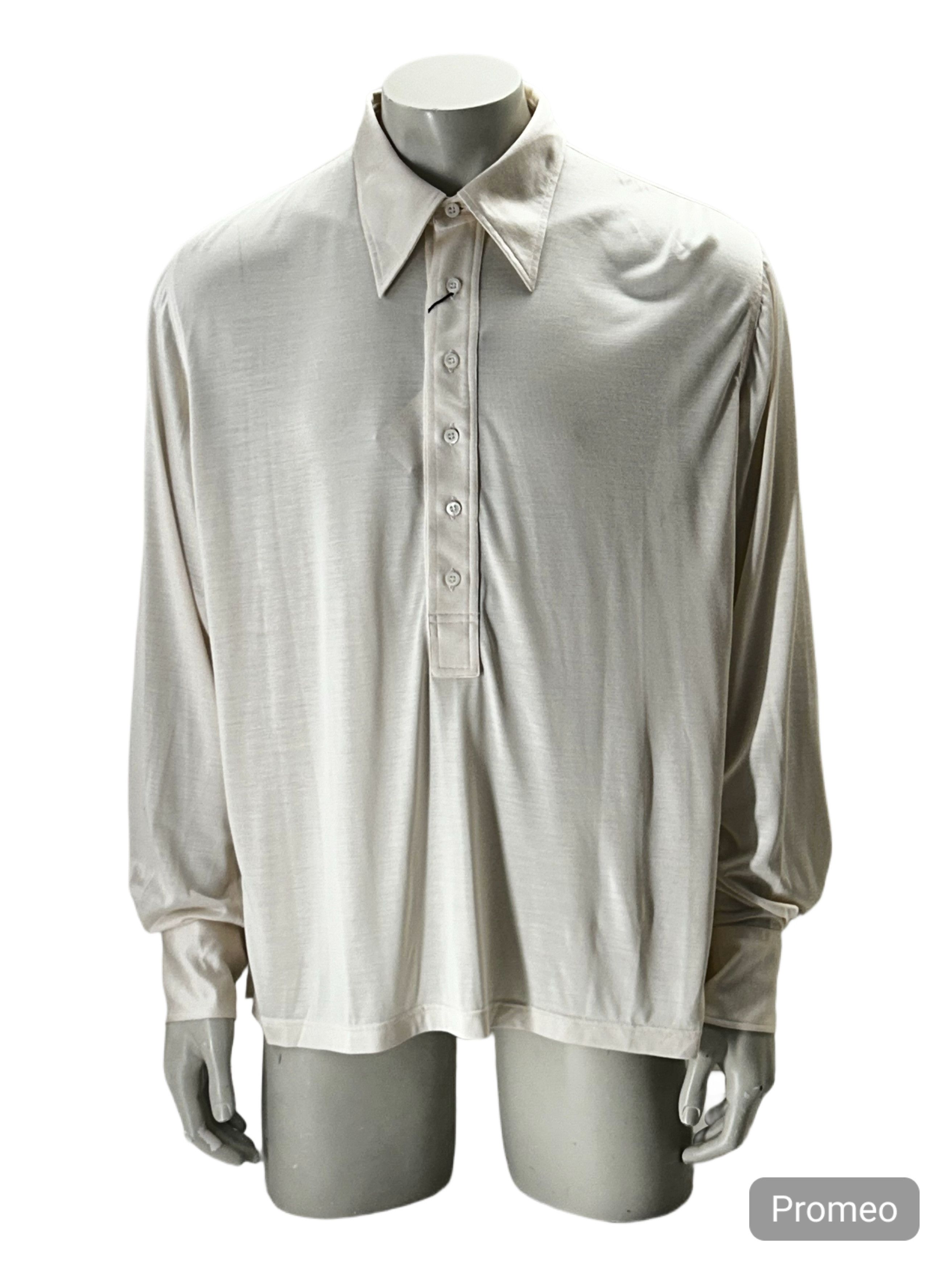 Gucci Gucci Ivory Silk Long Plaquette Polo Style Shirt With Cuffs Size US L / EU 52-54 / 3 - 1 Thumbnail