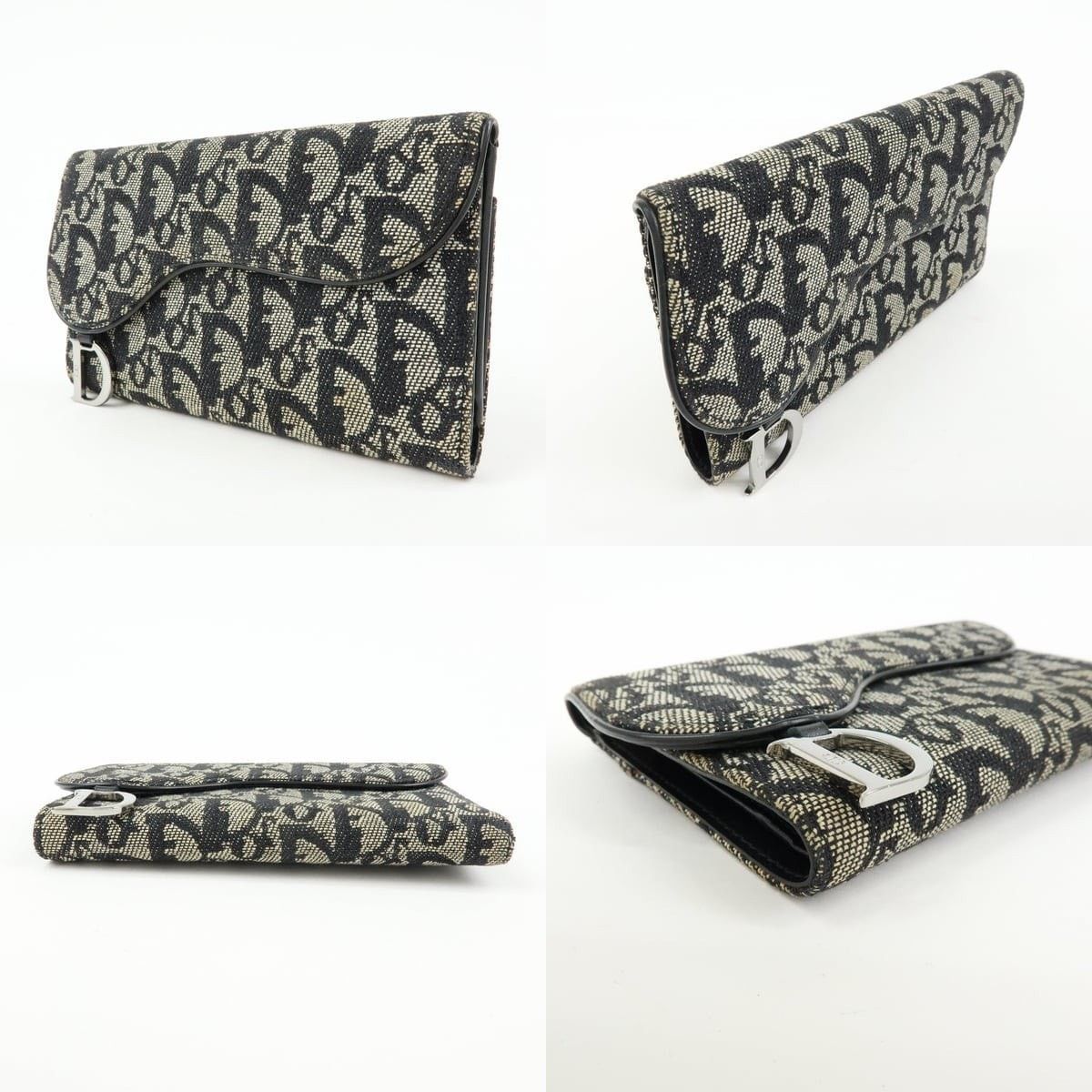Christian Dior Monsieur Christian Dior Oblique Saddle Flap Wallet Canvas Navy Size ONE SIZE - 3 Thumbnail