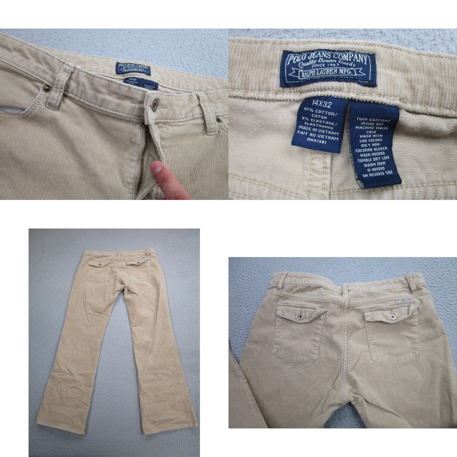 Ralph Lauren Ralph Lauren Pants Womens 14x32 Beige Corduroy Straight Leg Flat Front Cotton Size 36" / US 14 / IT 50 - 8 Thumbnail