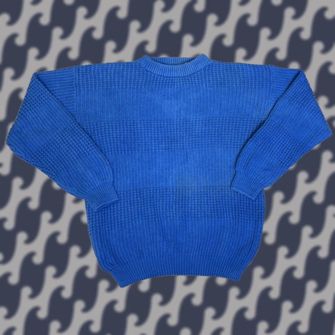 Vintage VINTAGE Aka Bay Thick Knit Blue Pullover Sweater 100% Cotton • Size Medium Men Regular Crew Neck Long Sleeve Knit Pullover 90s Size US M / EU 48-50 / 2 - 1 Thumbnail