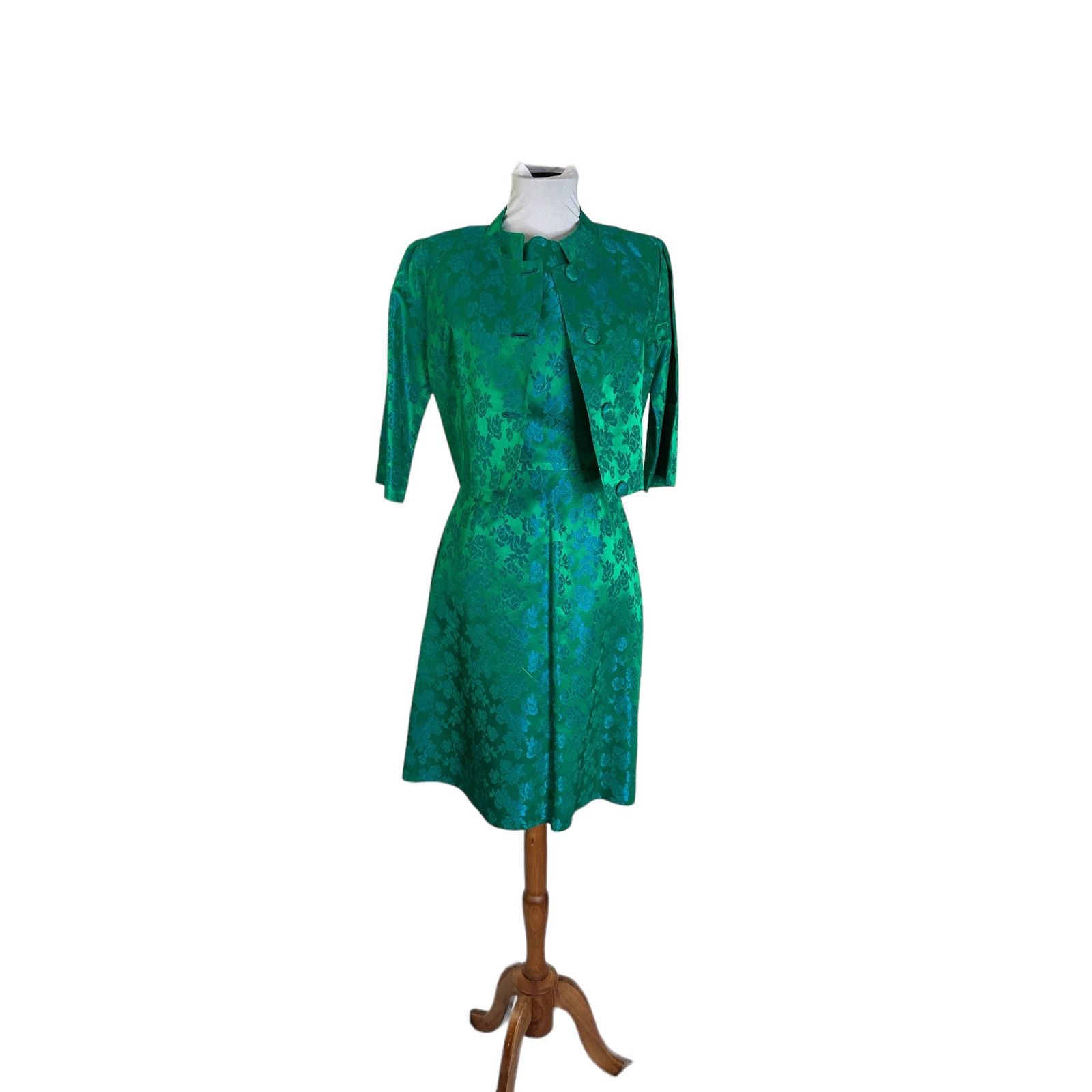 Vintage Vintage 1960s Green Blue Jacquard Wiggle Dress Jacket XS Size XS / US 0-2 / IT 36-38 - 8 Thumbnail