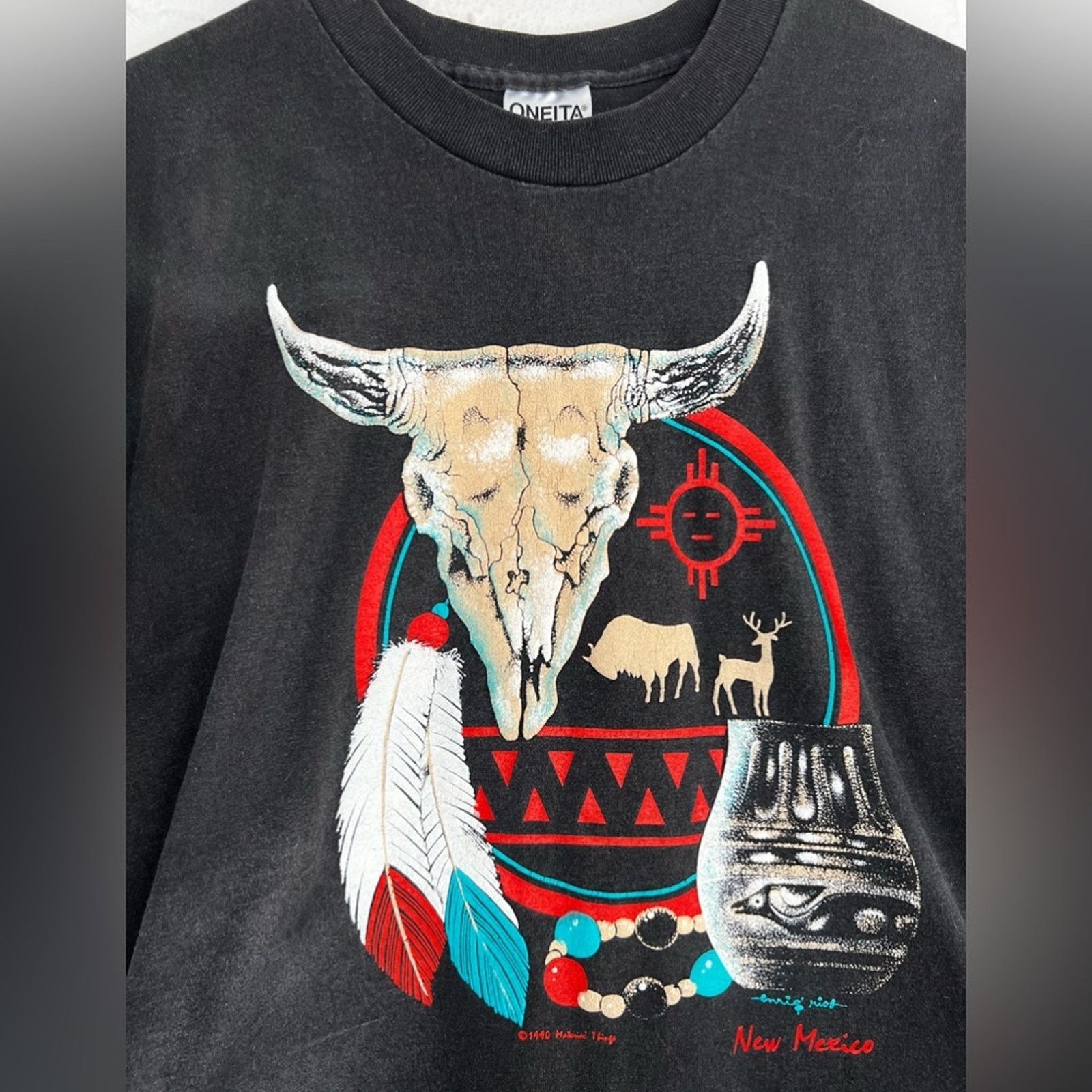Vintage VINTAGE 90s ARIZONA STEER SKULL COWBOY SINGLE STITCH ONEITA Size US XL / EU 56 / 4 - 3 Thumbnail