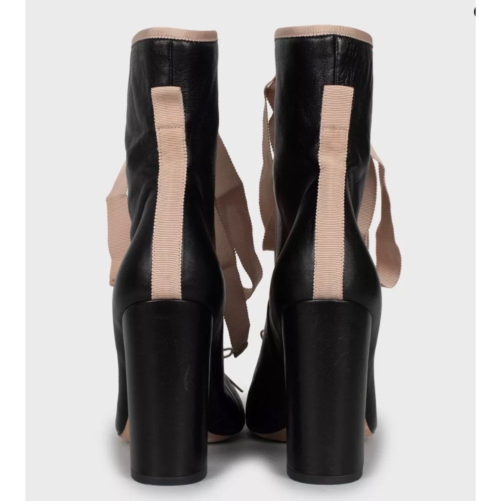 Valentino Valentino Black Leather Lace-Up Ankle Boots - Size 39.5 Size US 9.5 / IT 39.5 - 4 Thumbnail