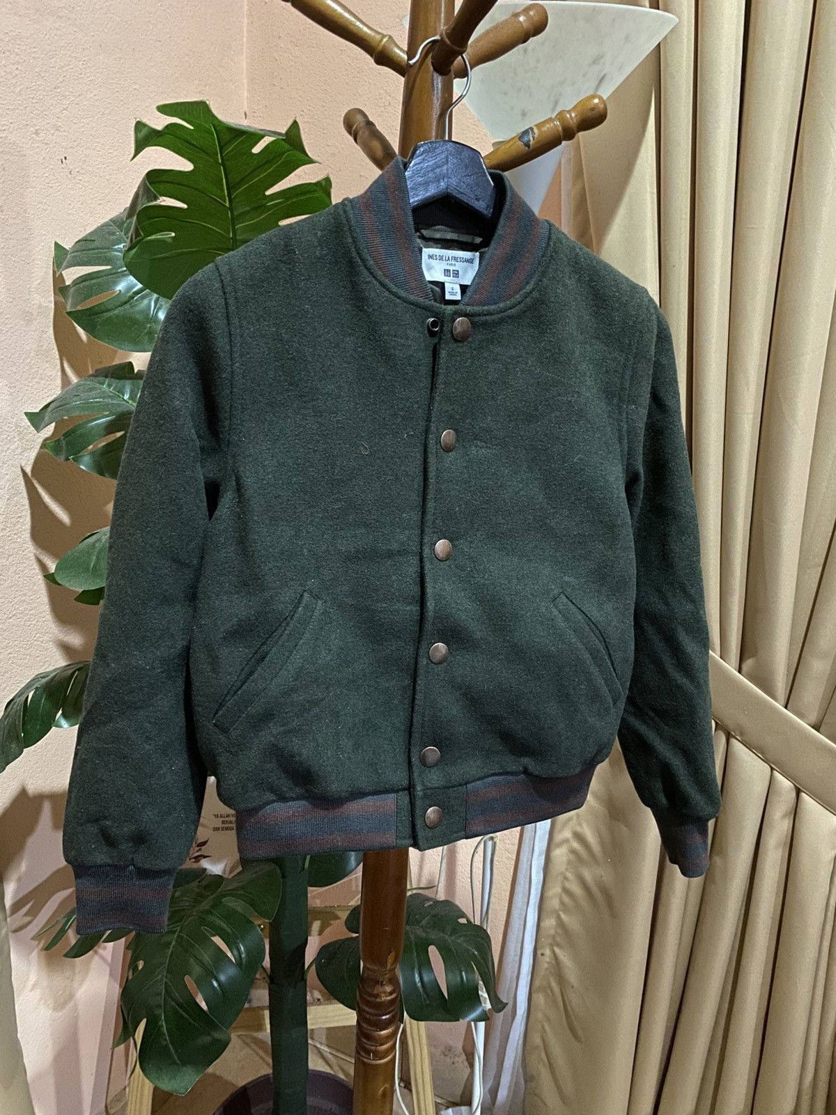 Uniqlo Ines de la Fressange Uniqlo Forest Green Varsity Wool Jacket Size US XS / EU 42 / 0 - 5 Thumbnail