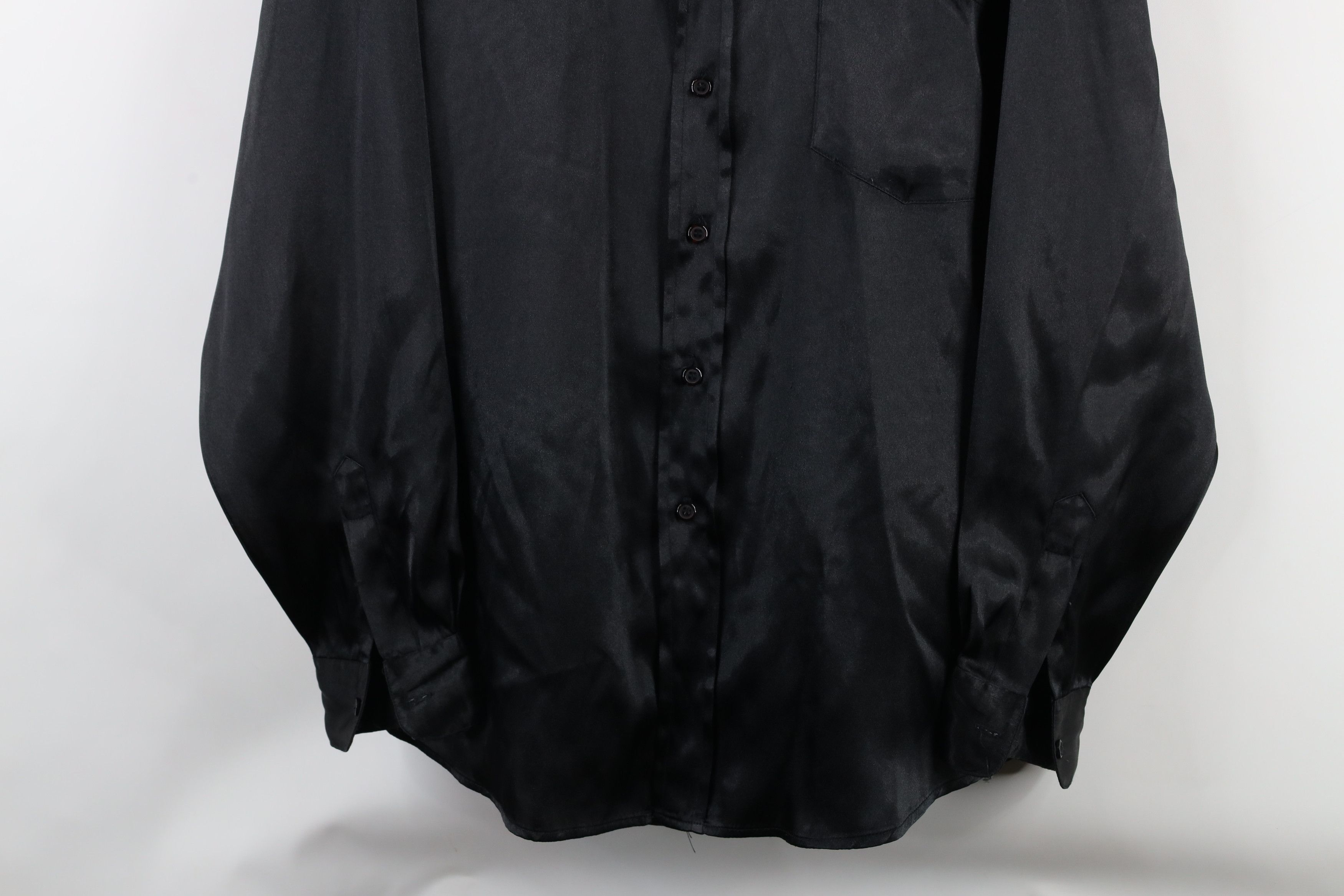 Vintage Vintage 90s Streetwear Polyester Collared Button Shirt Black Size US M / EU 48-50 / 2 - 3 Thumbnail