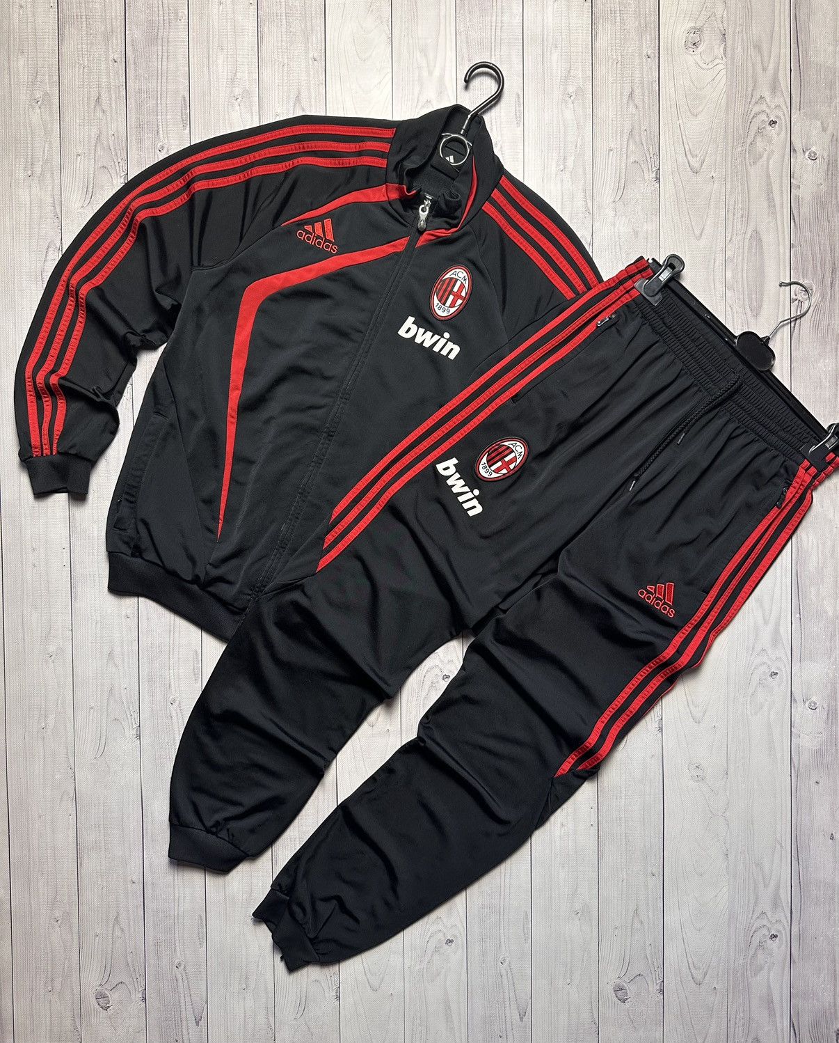 image of Vintage Adidas Ac Milan Soccer Track Suit Size S Logo in Black, Men's