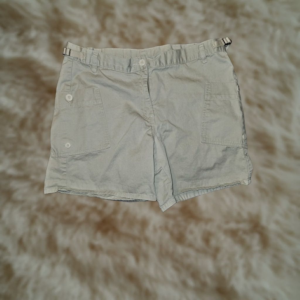 Calvin Klein Calvin Klein Khaki Shorts Women's 12 Mid Rise Adjustable Waist Pockets Beige 100% Cotton Flat Front Button Logo Chino City Designer Outdoor Womens Size 34" / US 12 / IT 48 - 1 Thumbnail