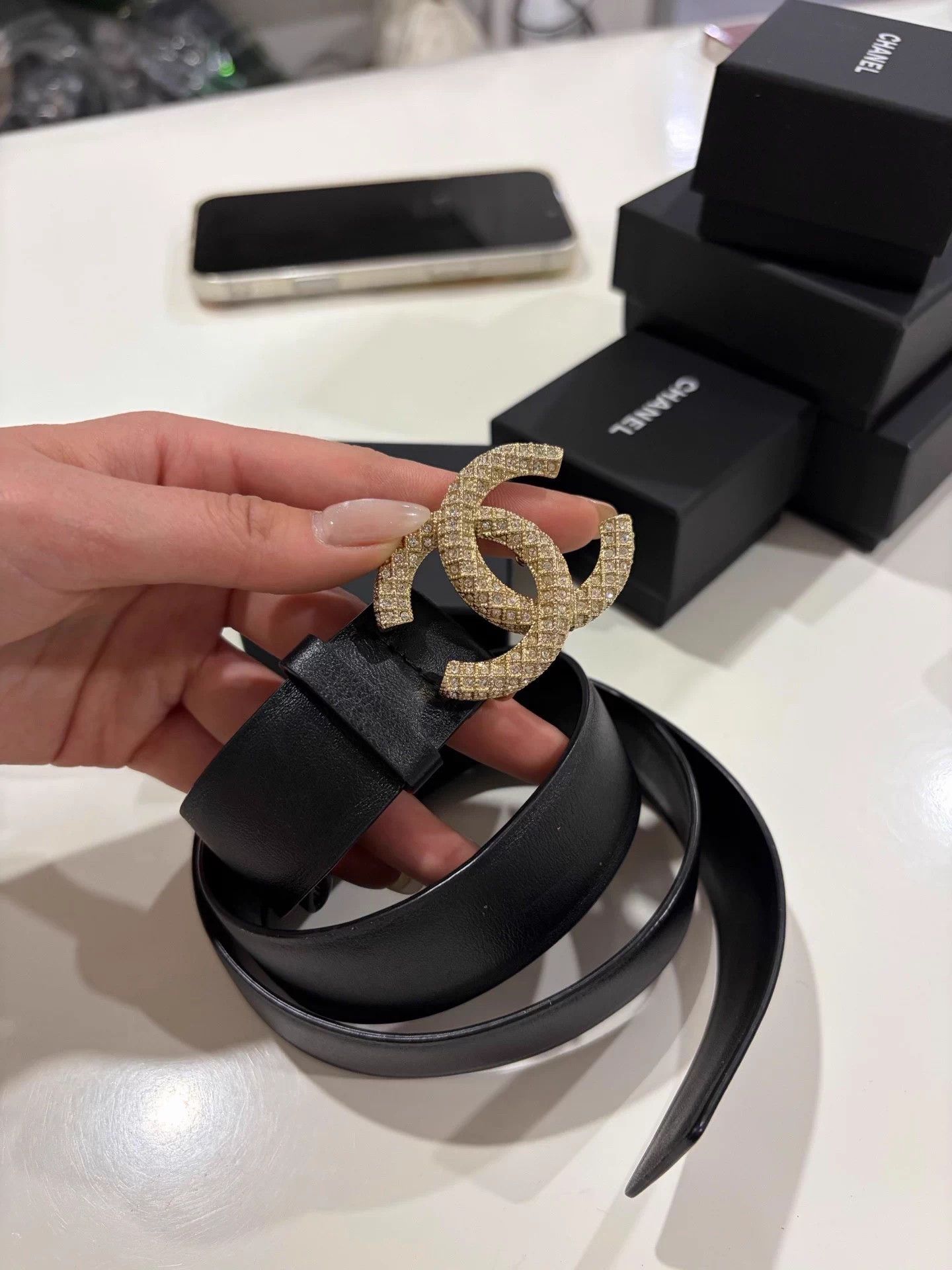 Chanel Chanel CC Pave Diamond Black & Gold Belt 99 New Size 80/32 Size ONE SIZE - 4 Thumbnail
