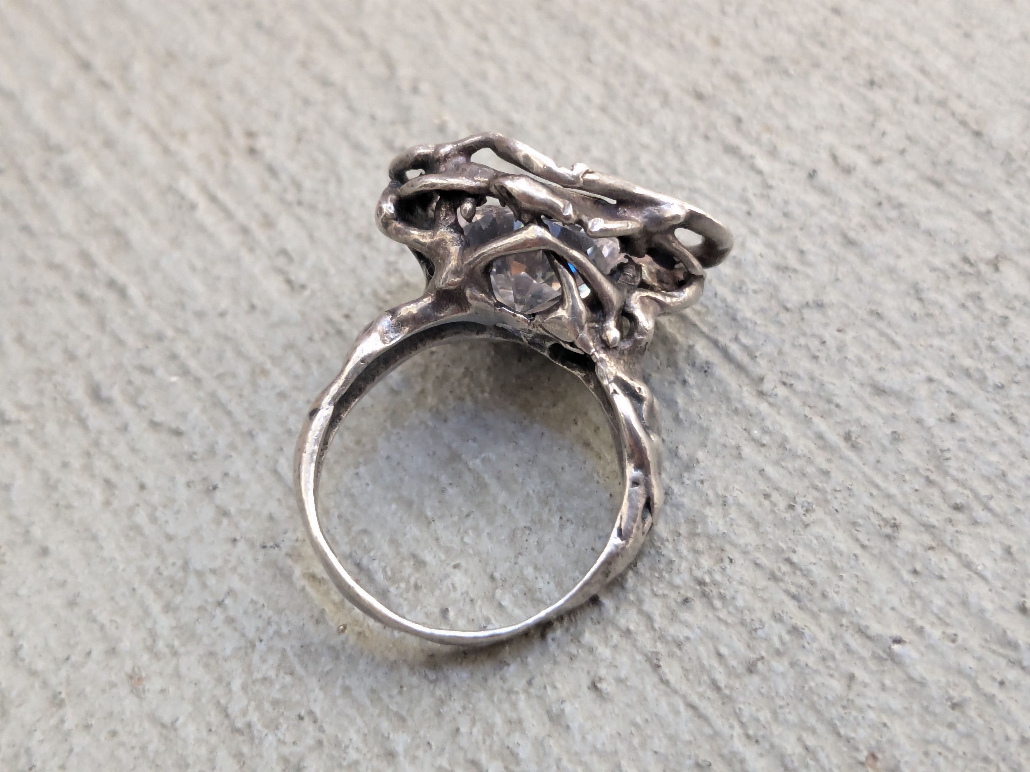 Jewelry × Vintage Sterling Silver Ring 6.75 CZ Brutalist Modern Avant Garde Size ONE SIZE - 4 Thumbnail