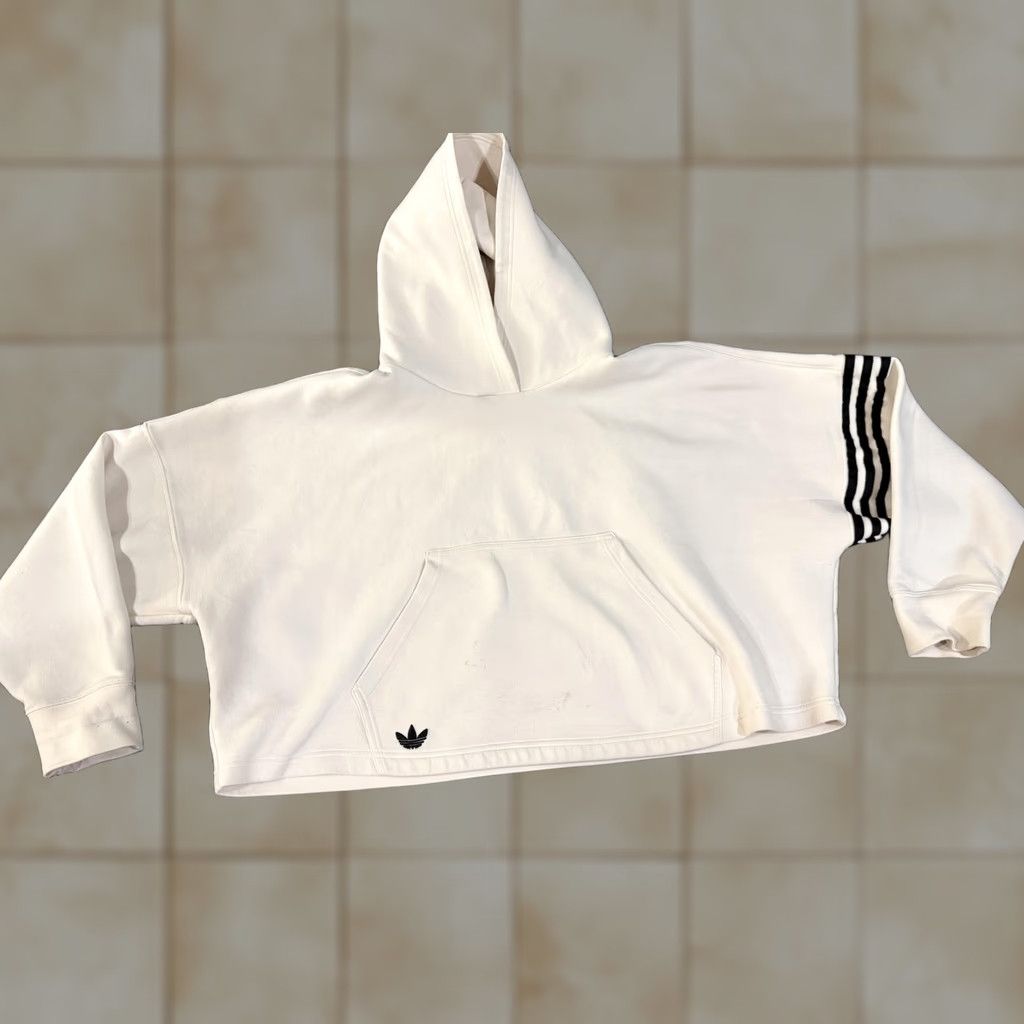 Adidas Adidas Hoodie Womens 3X White Pullover Fleece Trefoil Logo 3-Stripes Cropped Pockets Crew Neck Long Sleeve Casual Size XXL / US 16-18 / IT 52-54 - 1 Thumbnail