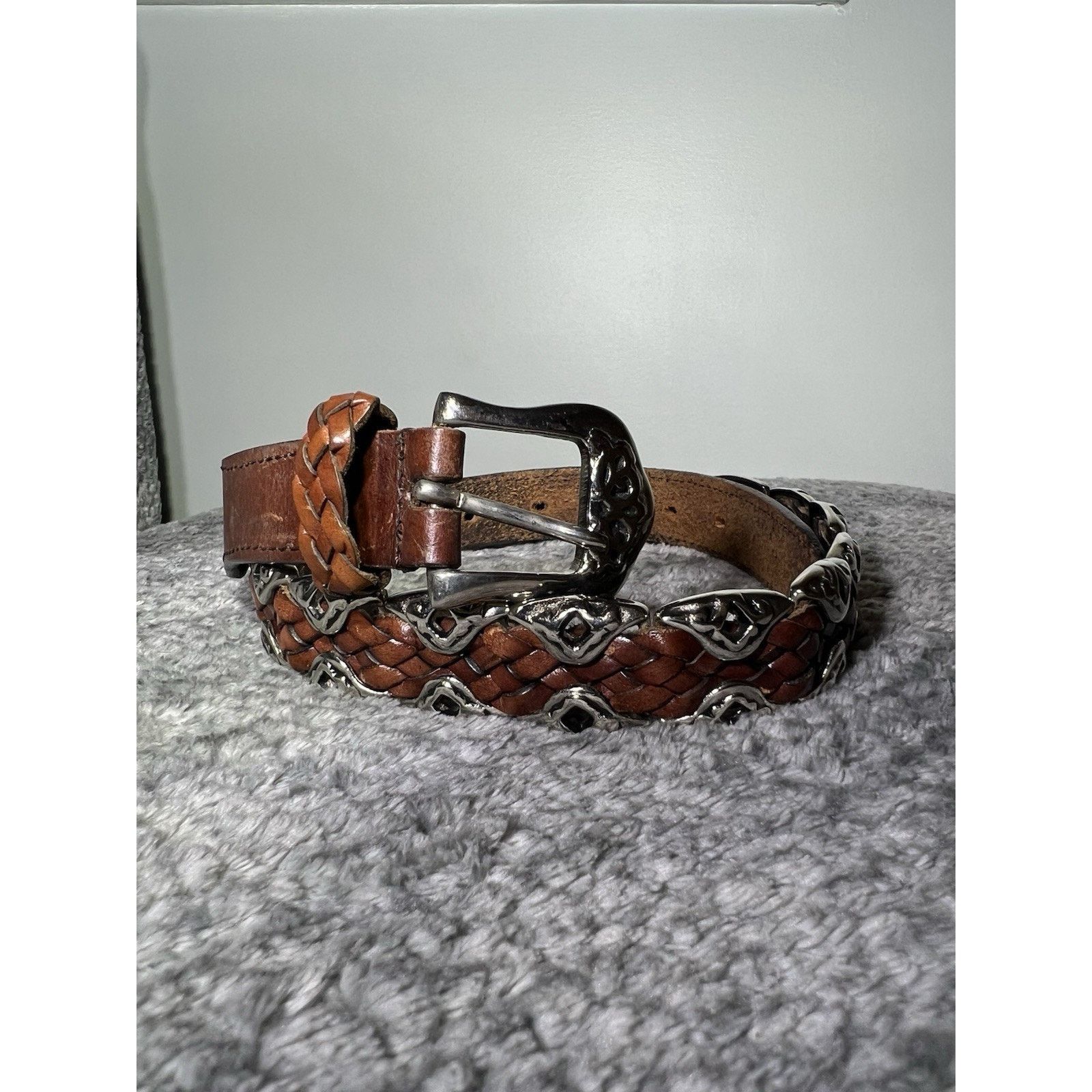 Tribal Streetwear Capezio S/M Belt Woven Leather and Silver Brass Link Brown Size ONE SIZE - 1 Thumbnail