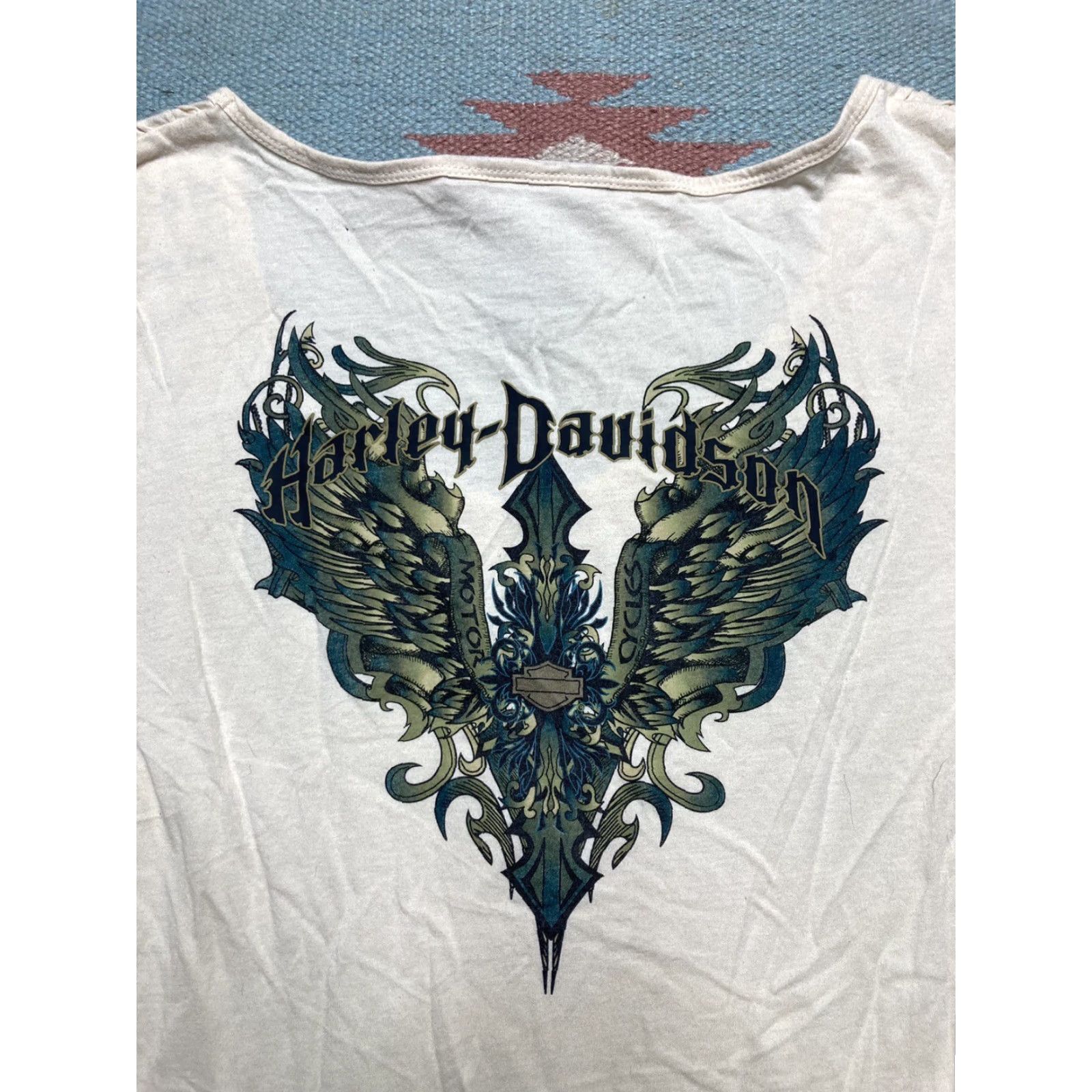 Harley Davidson VINTAGE Harley-Davidson Shirt Women Long Sleeve L Beige USA Wings Tattoo Size L / US 10 / IT 46 - 2 Thumbnail