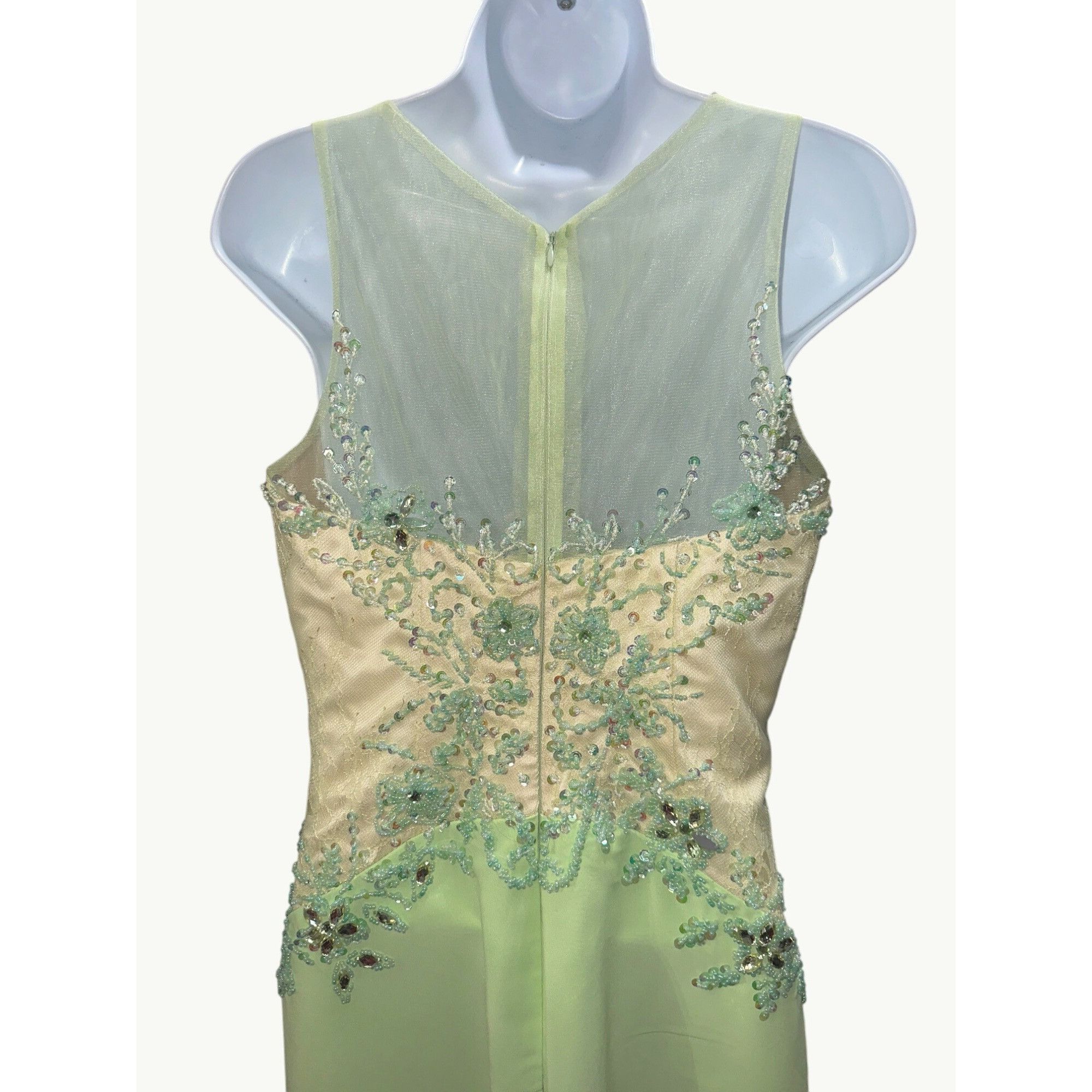 Other Appliqué Green Beaded Evening Gown Sheer Bodice Embellished Size S / US 4 / IT 40 - 4 Thumbnail