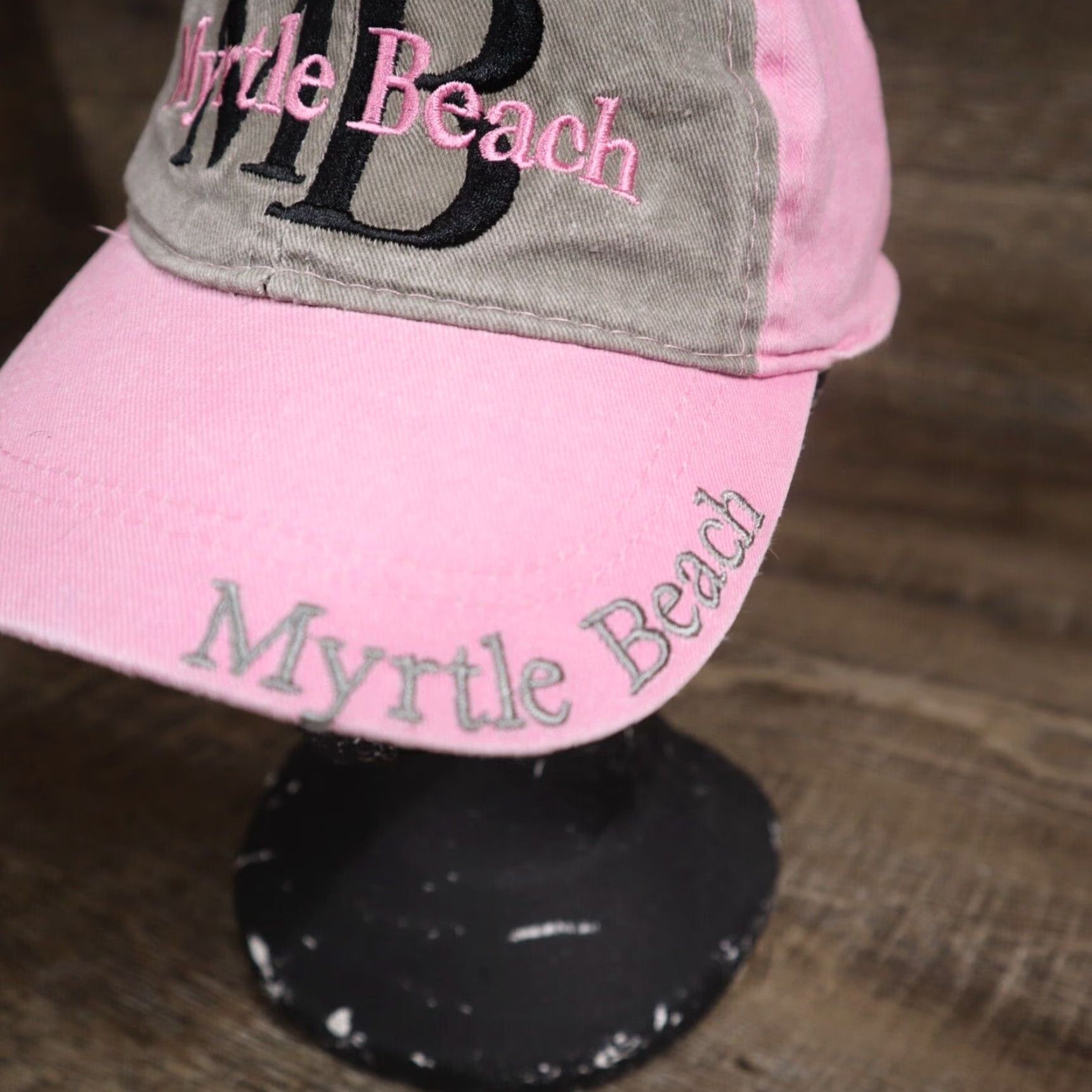 Vintage Myrtle Beach South Carolina SC Pink Gray Hat Adult Size Adjustable Size ONE SIZE - 2 Thumbnail