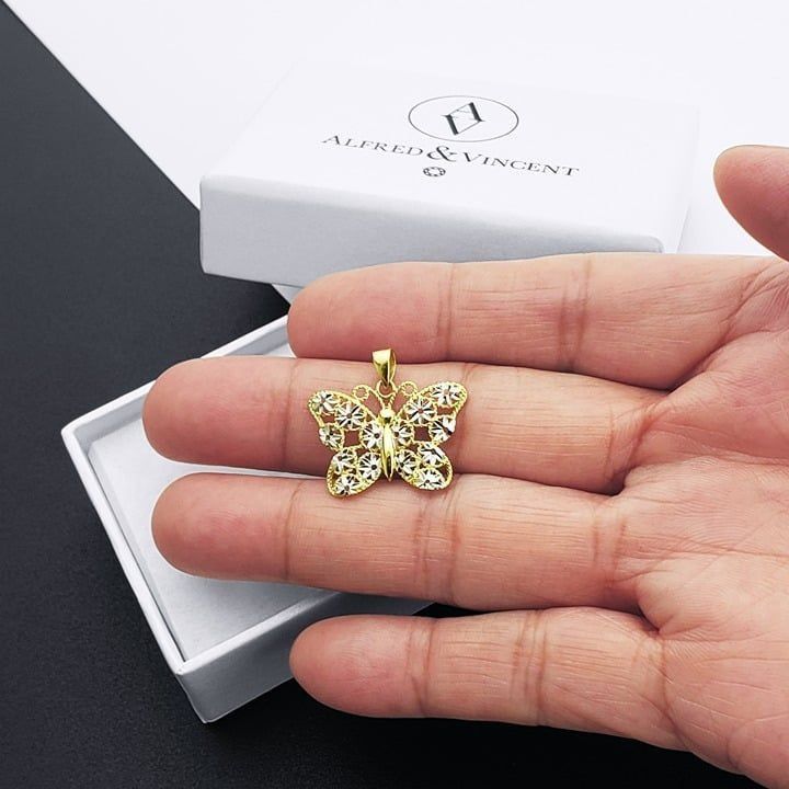 Other Butterfly & Flower Charm Pendant in 14k Yellow & White Gold Size ONE SIZE - 3 Thumbnail