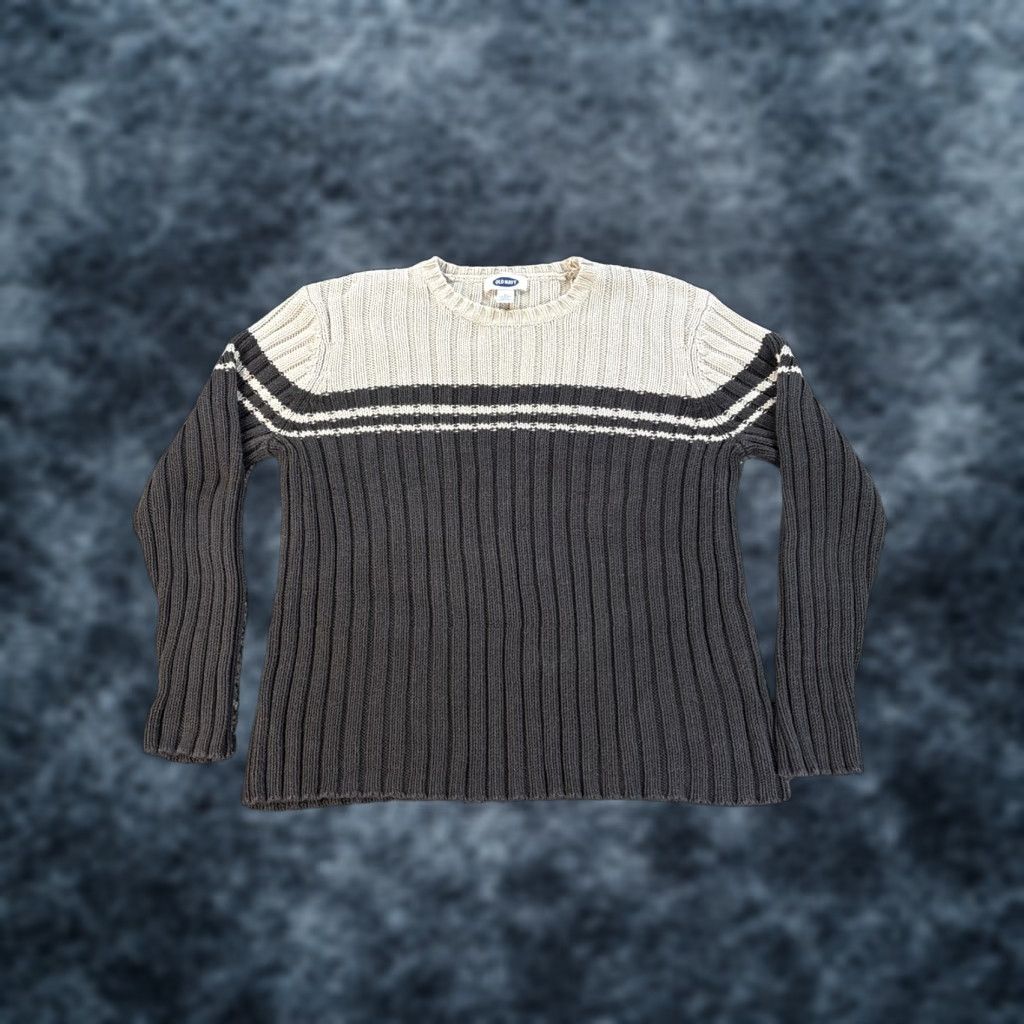 Old Navy VINTAGE Old Navy Stripe Knit Sweater Mens L Black 90s Crew Neck Fisherman Ribbed Pullover Size US L / EU 52-54 / 3 - 1 Thumbnail