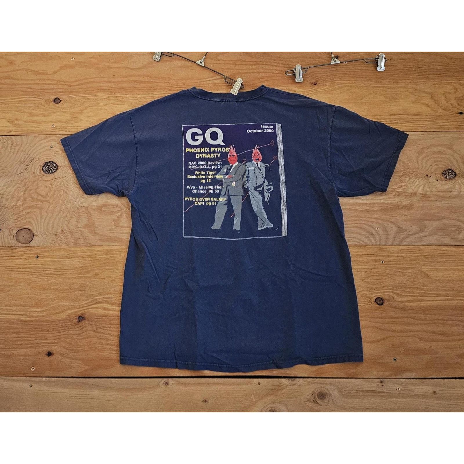 Hanes Phoenix Pyros GQ Style T-Shirt Double Sided Blue Sz XL 2000 Size US XL / EU 56 / 4 - 1 Thumbnail