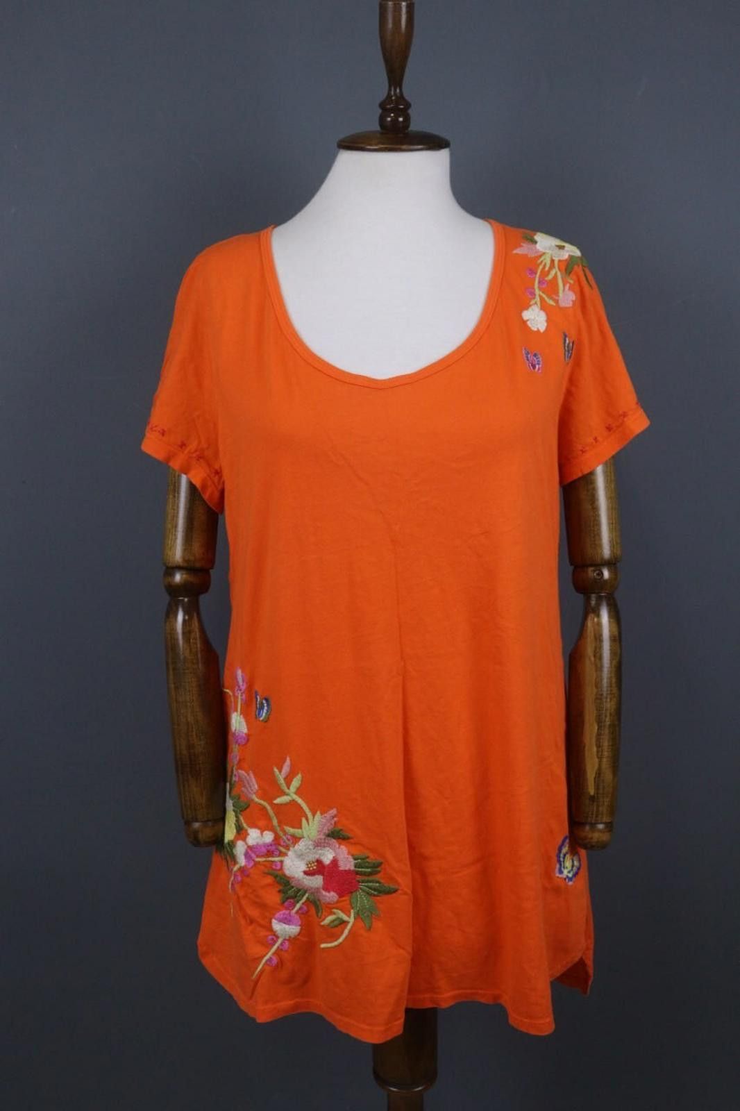 Designer Johnny Was Orange Cotton Embroidered Shift Dress Size M / US 6-8 / IT 42-44 - 1 Thumbnail