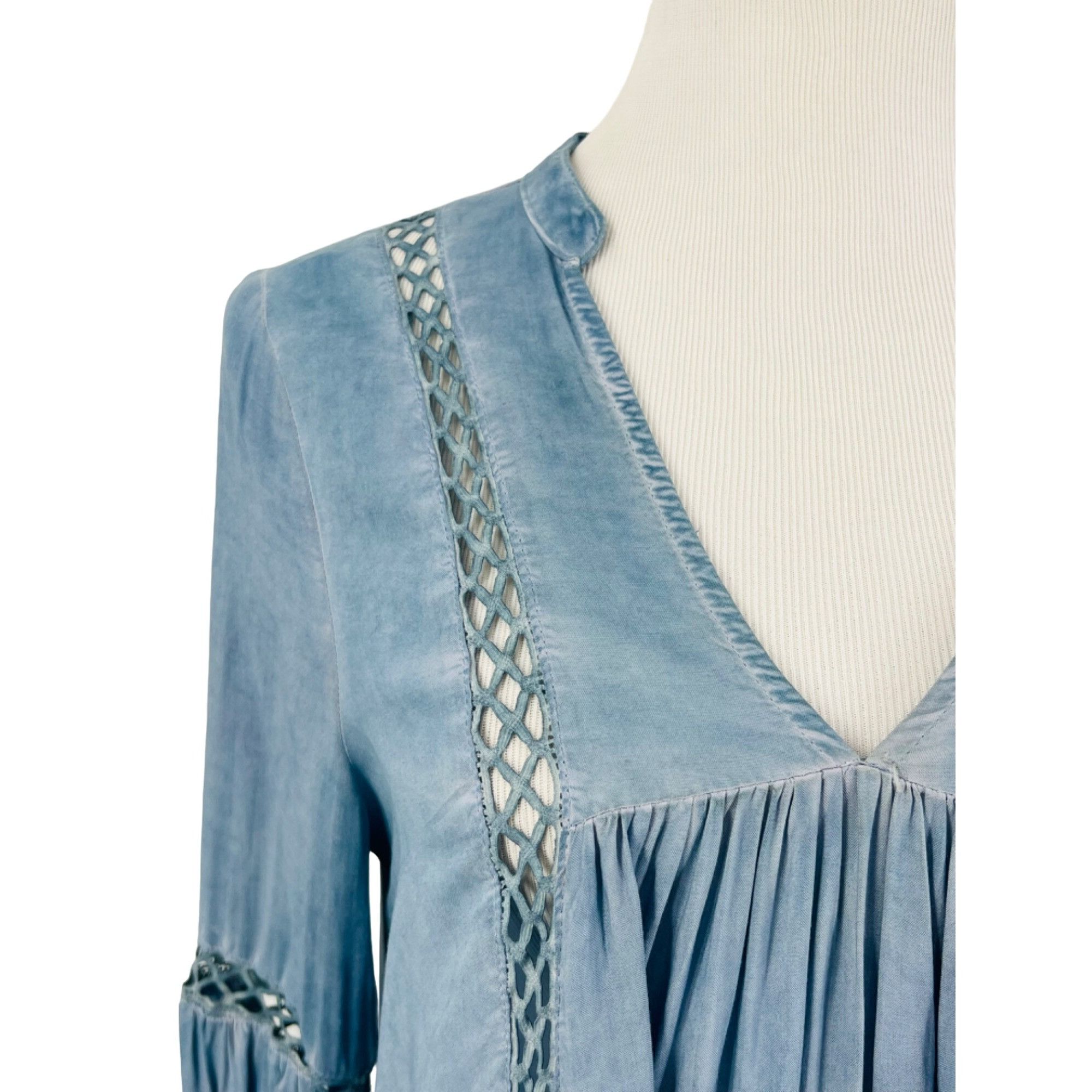 Other Dusty Blue Crochet Trim Relaxed Tunic Mini Shirt Dress | Coa Size S / US 4 / IT 40 - 3 Thumbnail