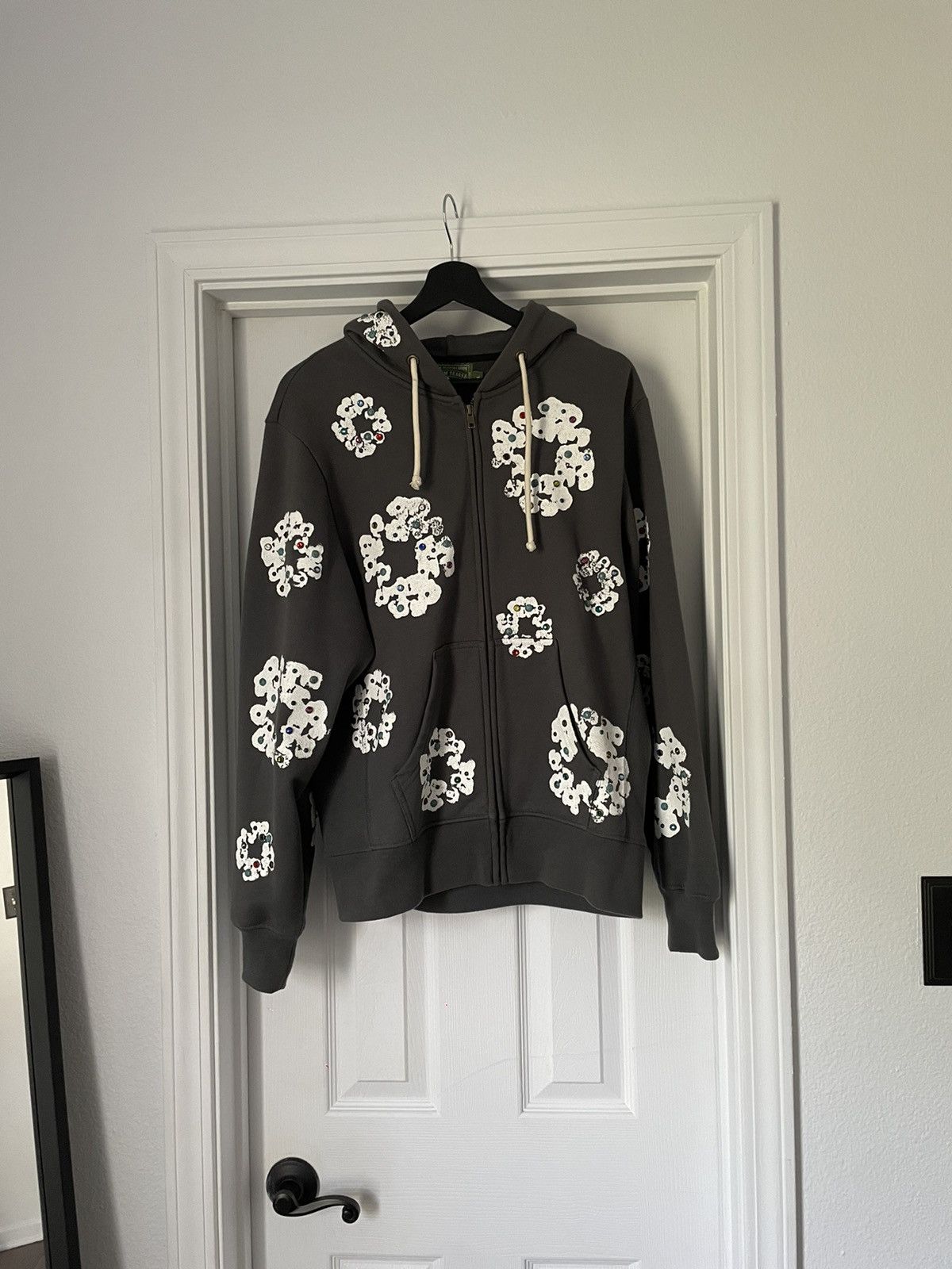 image of Denim Tears Cotton Wreath Rhinestone Zip Up in Grey, Men's (Size Large)