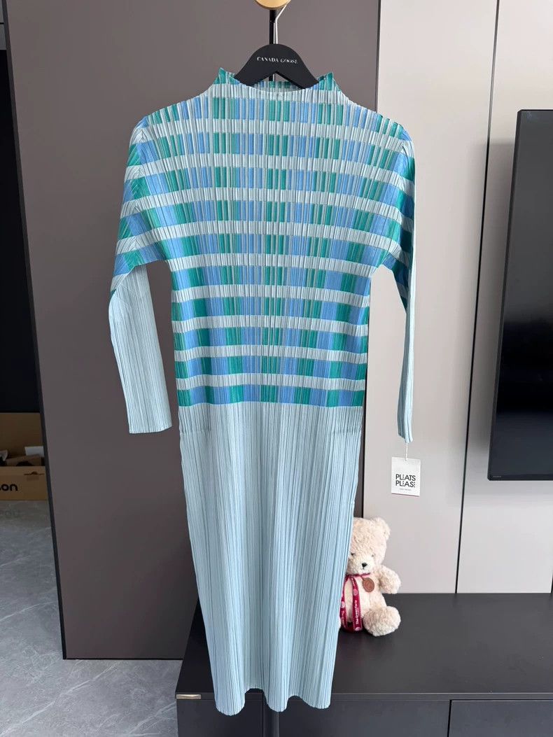 modest beach dresses Issey Miyake Pleats Please Blue Short Sleeve Dress & Ombre Jacket – Modig