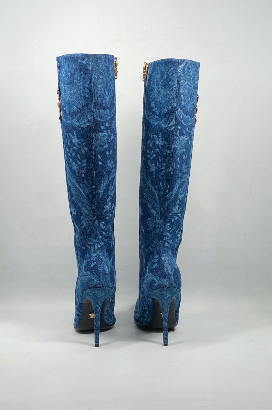 Versace Versace T.110 110MM Floral Denim Pointed Boots size 38 Size US 8 / IT 38 - 12 Thumbnail