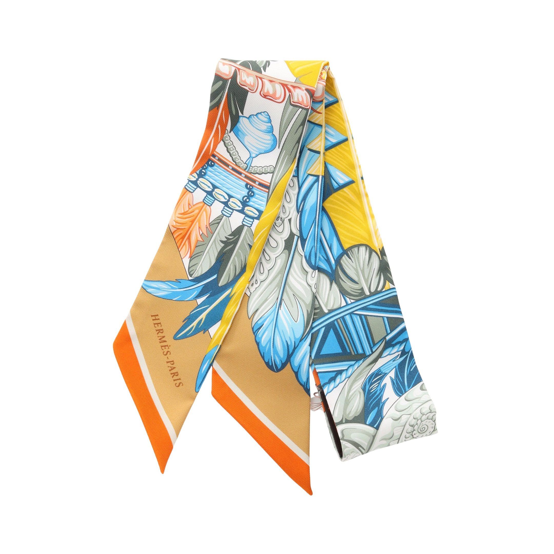 Hermes Hermes Twilly Danse Pacifique Ribbon Scarf Silk Beige Multicolor Size ONE SIZE - 1 Thumbnail