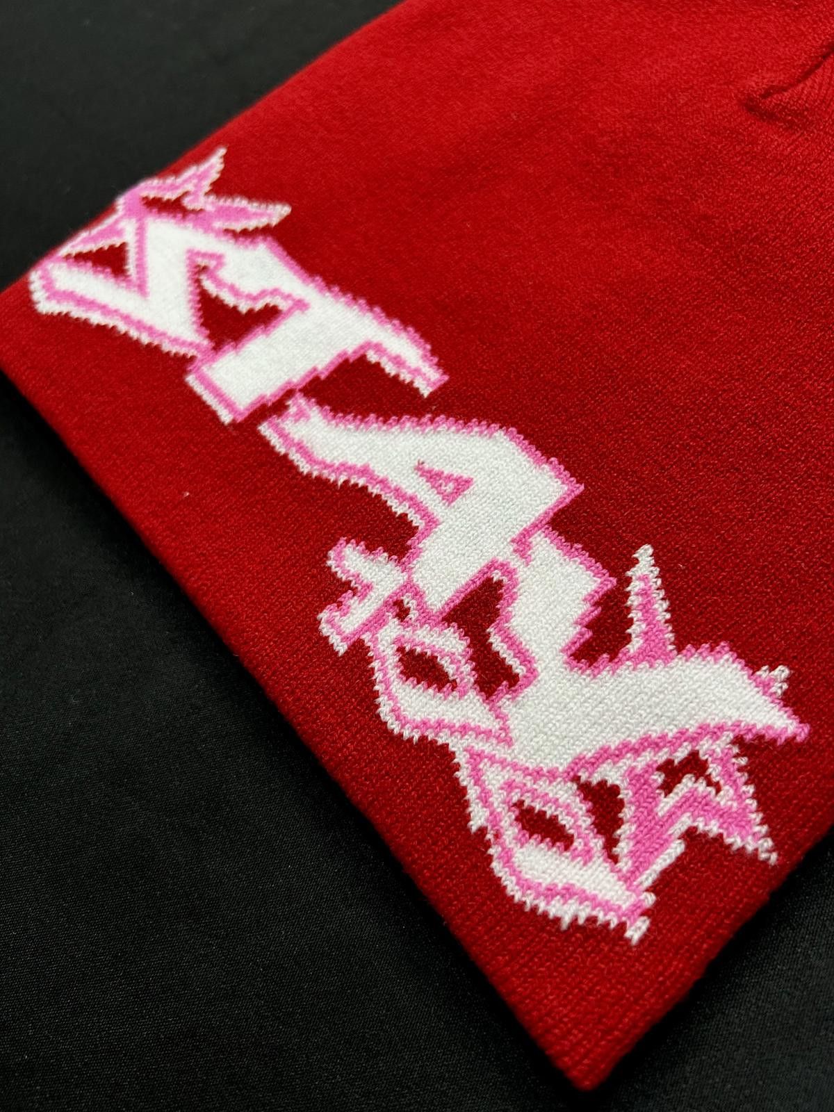Japanese Brand Rare Pink Star Graphic No Cuff Knit Cap Beanie Red Hat OS Size ONE SIZE - 5 Thumbnail