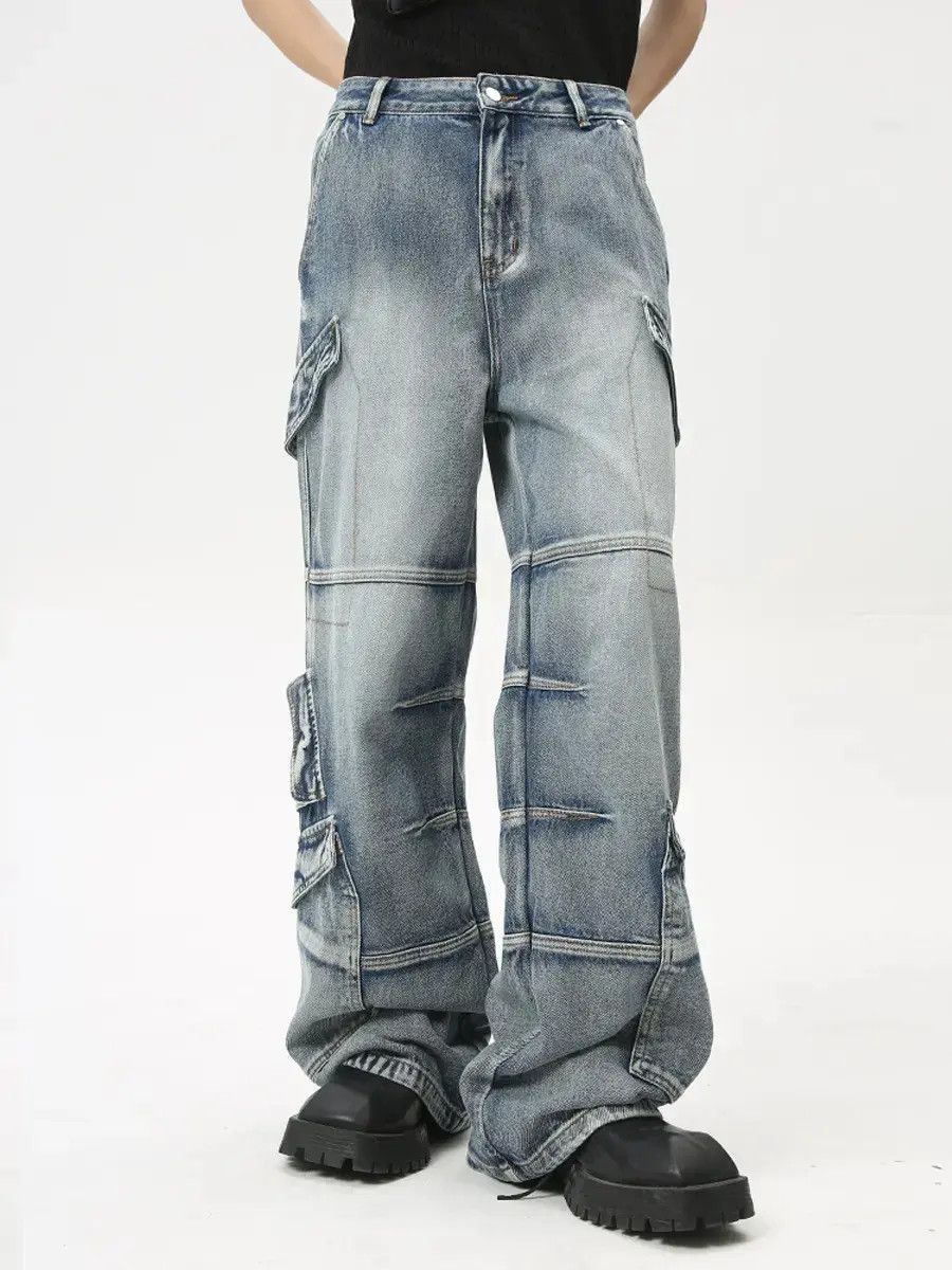 Retro loose pocket wide leg jeans
