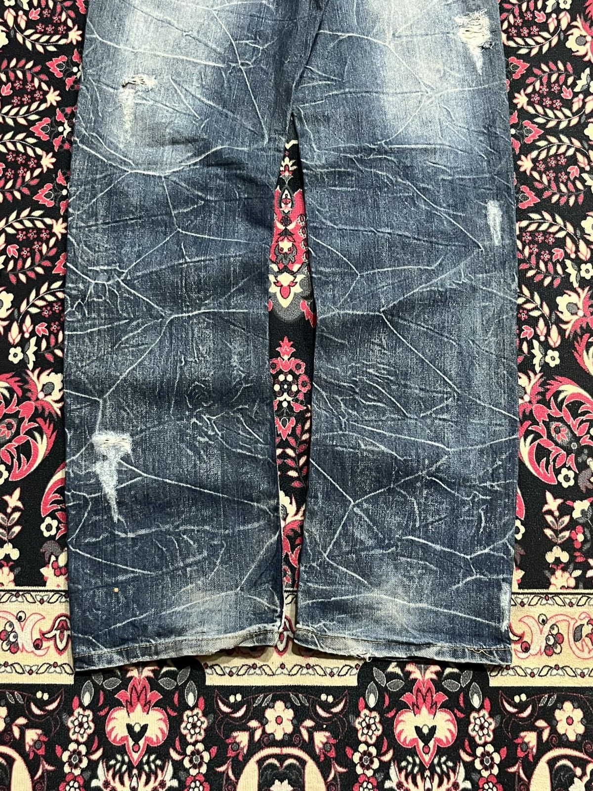 Hysteric Glamour Japanese Brand Tartan Patches Pocket Studded Crack Blue Jean Size US 31 - 8 Thumbnail