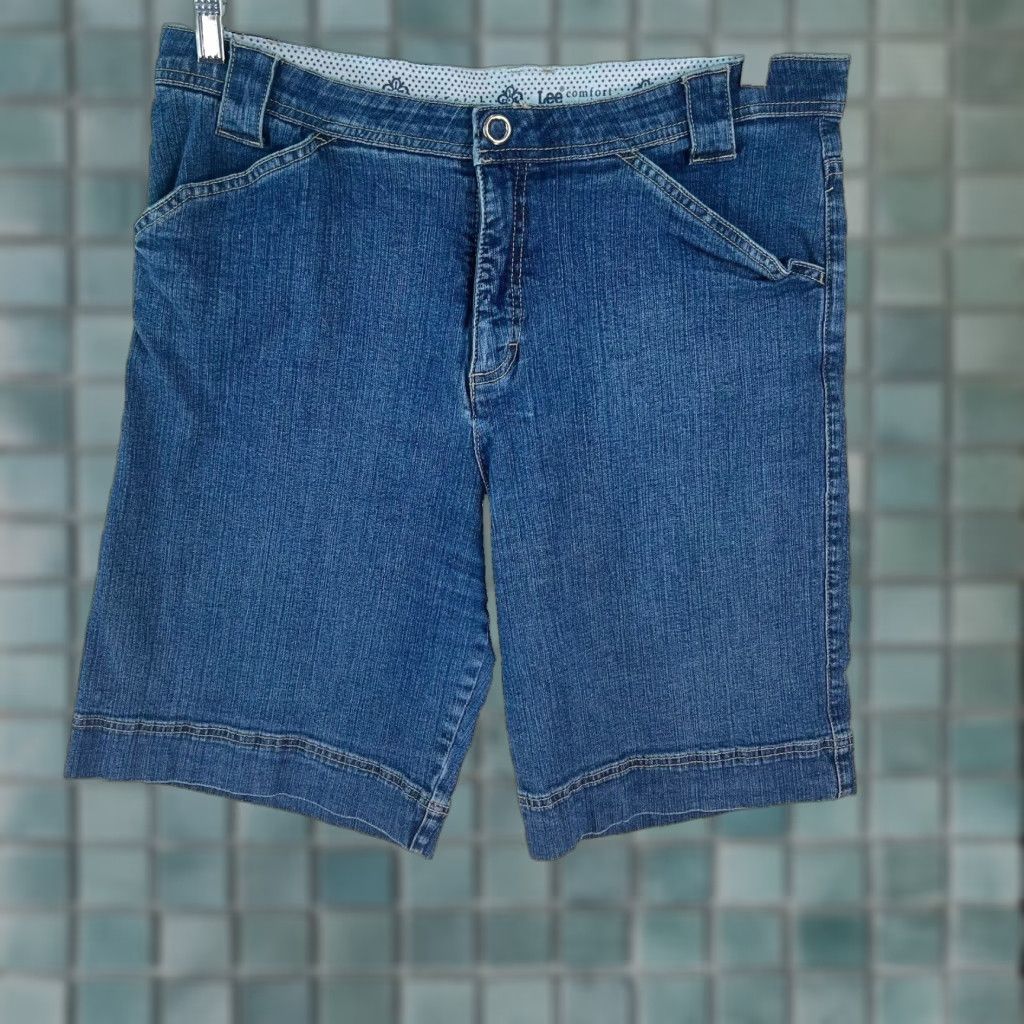 Lee Lee Comfort Waistband Stretch Chino Shorts - Women - Blue Denim - Size 36 - Regular - 10in Inseam - Cuffed Hem Size 25" / US 0 / IT 36 - 1 Thumbnail
