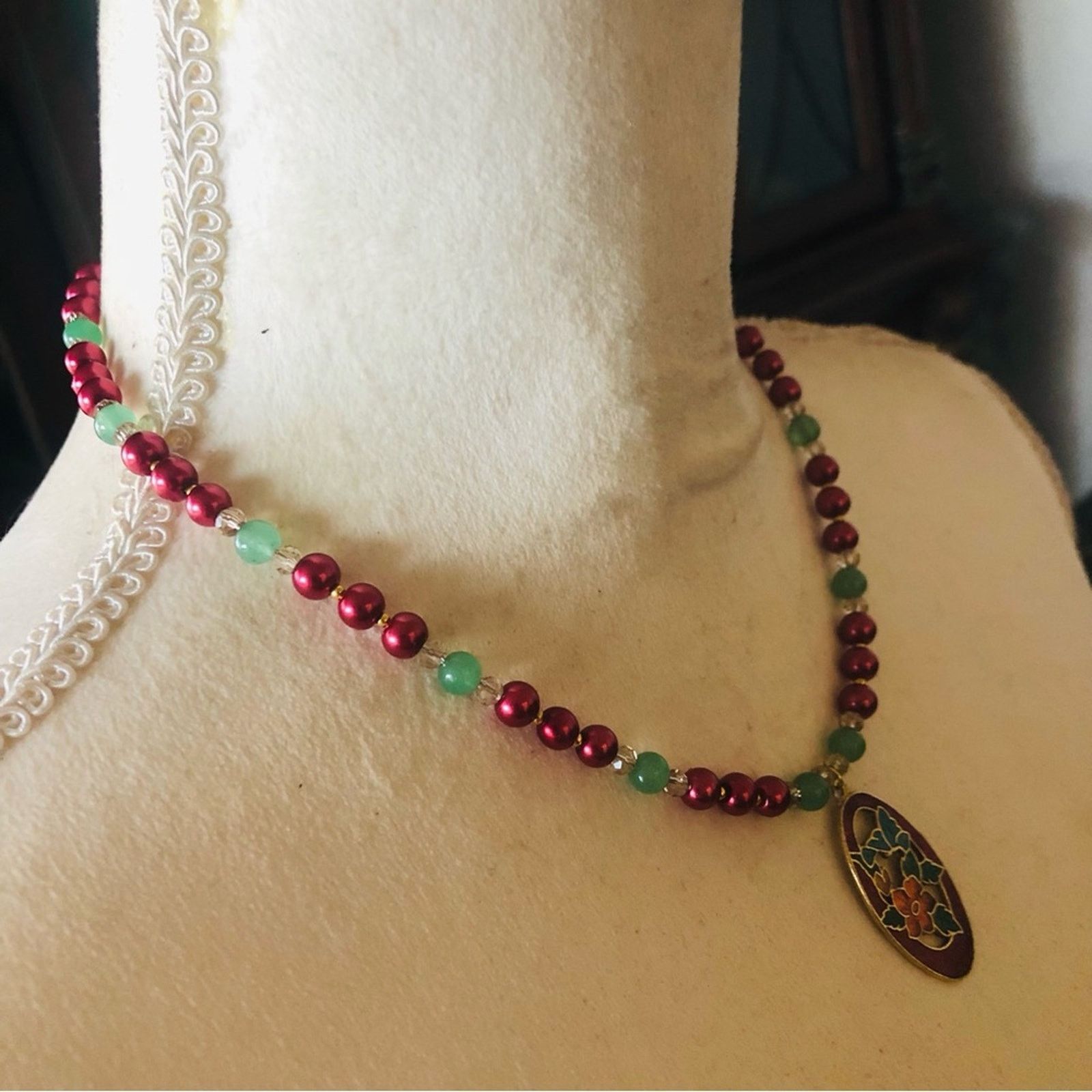 Handmade Handcrafted repurpose cloisonné Pearl necklace Size ONE SIZE - 3 Thumbnail