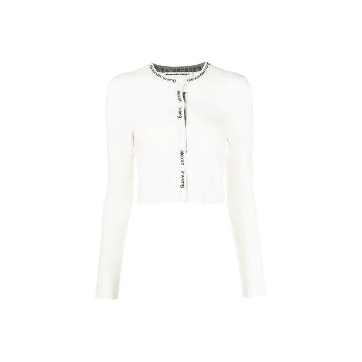 Alexander Wang Alexander Wang White Cropped Knit Cardigan 0079 Size M / US 6-8 / IT 42-44 - 1 Thumbnail