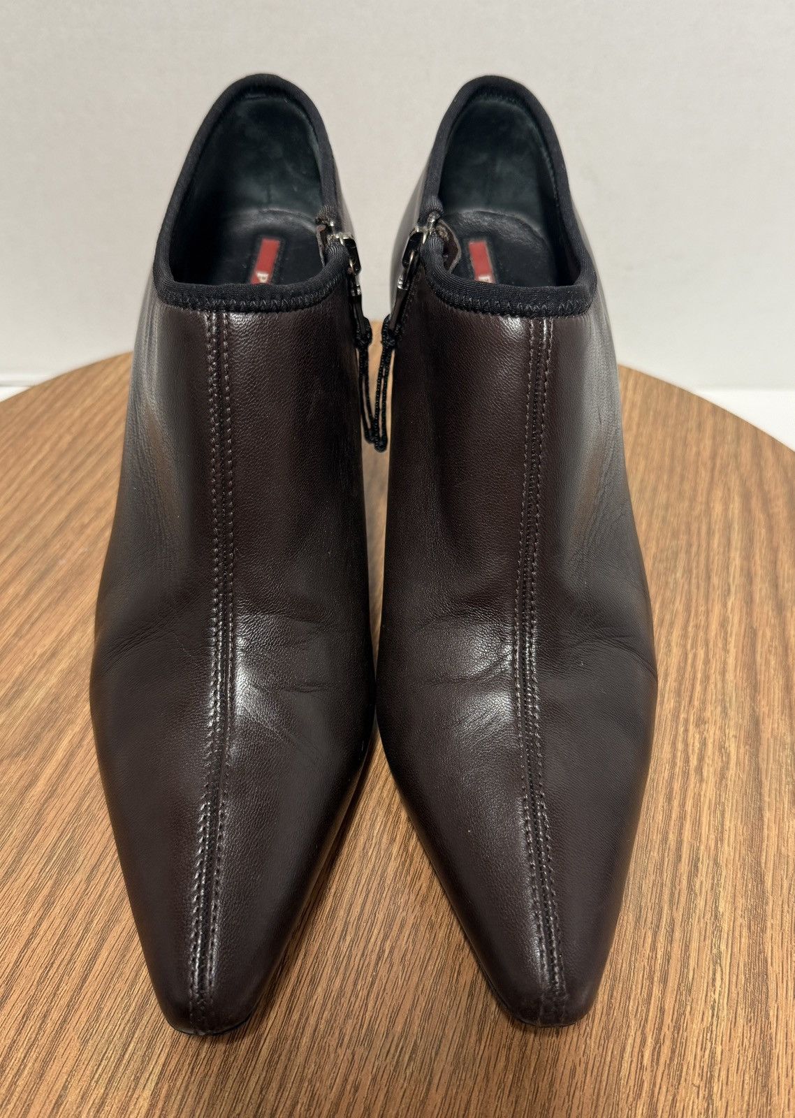 Prada Prada Brown Leather Black Rubber Sole Ankle Boots 36.5 (6.5) Size US 6.5 / IT 36.5 - 1 Thumbnail