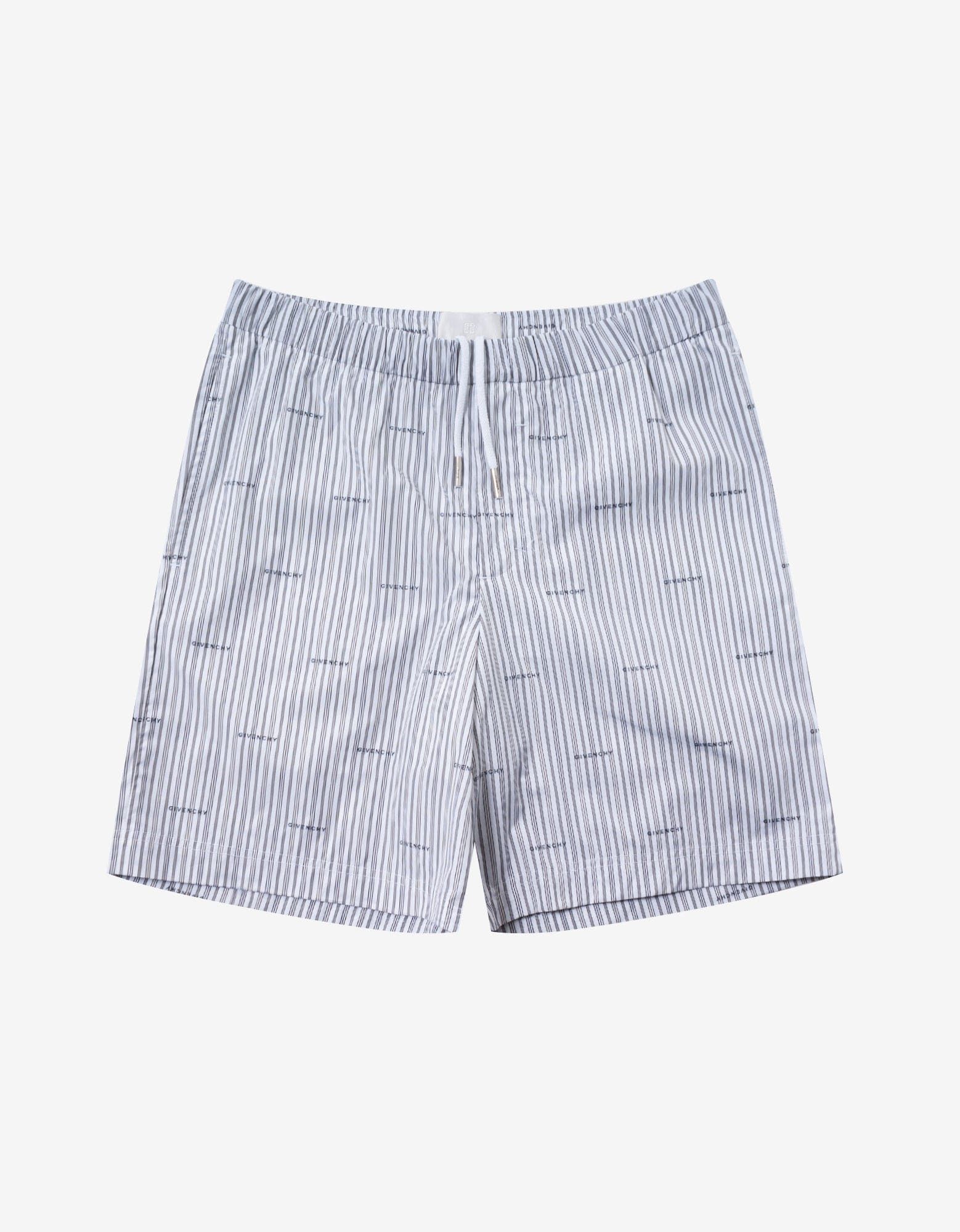 image of Givenchy Grey All-Over Logo Stripe Shorts, Men's (Size 30)