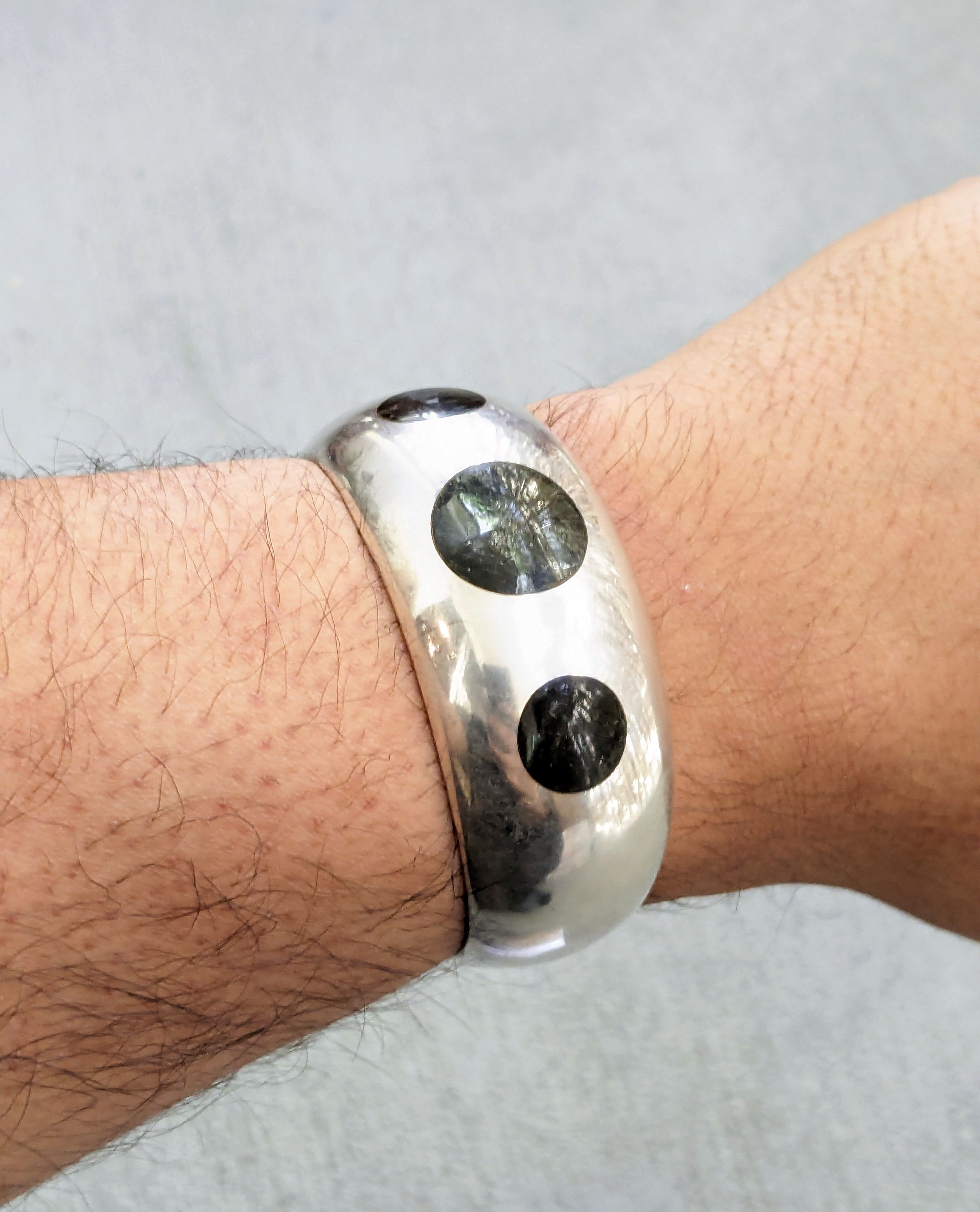 Other Vintage Sterling Silver Bracelet Cuff Black Round 5" Modern Size ONE SIZE - 11 Thumbnail