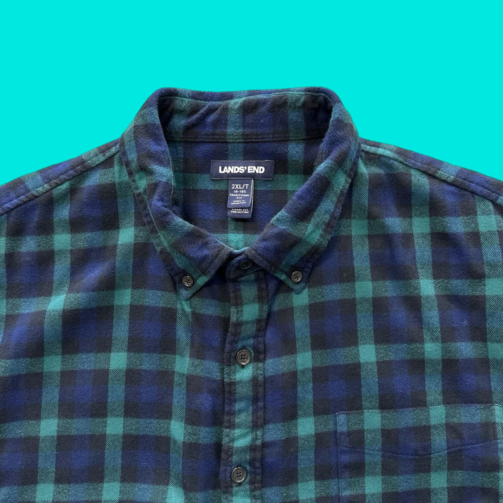 Lands' End Lands' End Flannel Shirt 2XLT Long Sleeve Button-Up Navy Plaid Mens Big & Tall Farmers Workwear Casual Travel Shirt Size US XXL / EU 58 / 5 - 1 Thumbnail