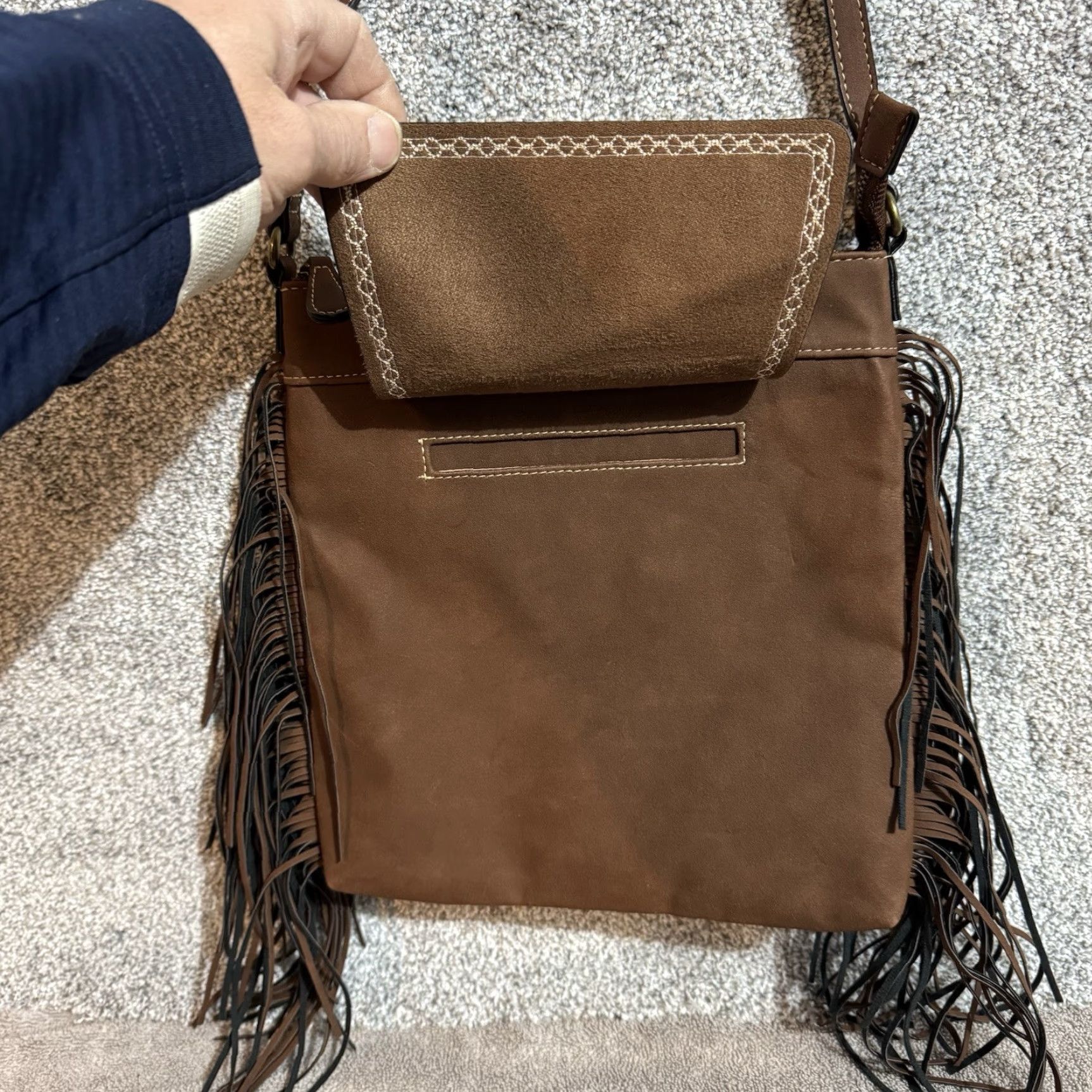 Vintage Fringe Crossbody Bag Women Boho Western Southwestern Faux Suede Hippie Festival Crossbody Strap Adjustable Pockets Brown Beige 90s Western Theme Cato Size ONE SIZE - 3 Thumbnail