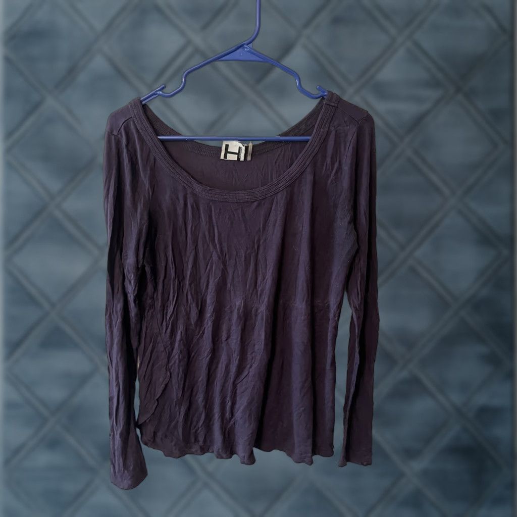 Vintage VINTAGE H by Bordeaux Blouse Women's Long Sleeve Purple Size S Ribbed Top Shirt Womens Size S / US 4 / IT 40 - 1 Thumbnail