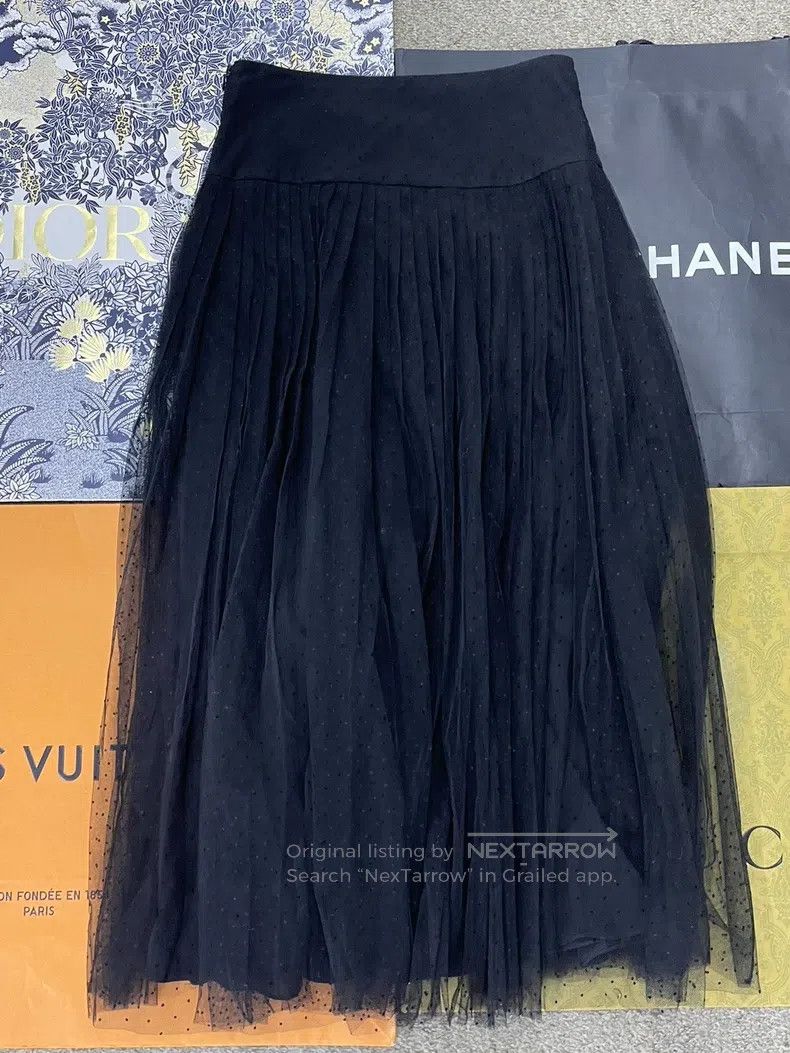 Dior Dior Black plush polked dot mesh skirt Size 24" / US 00 / IT 34 - 2 Thumbnail