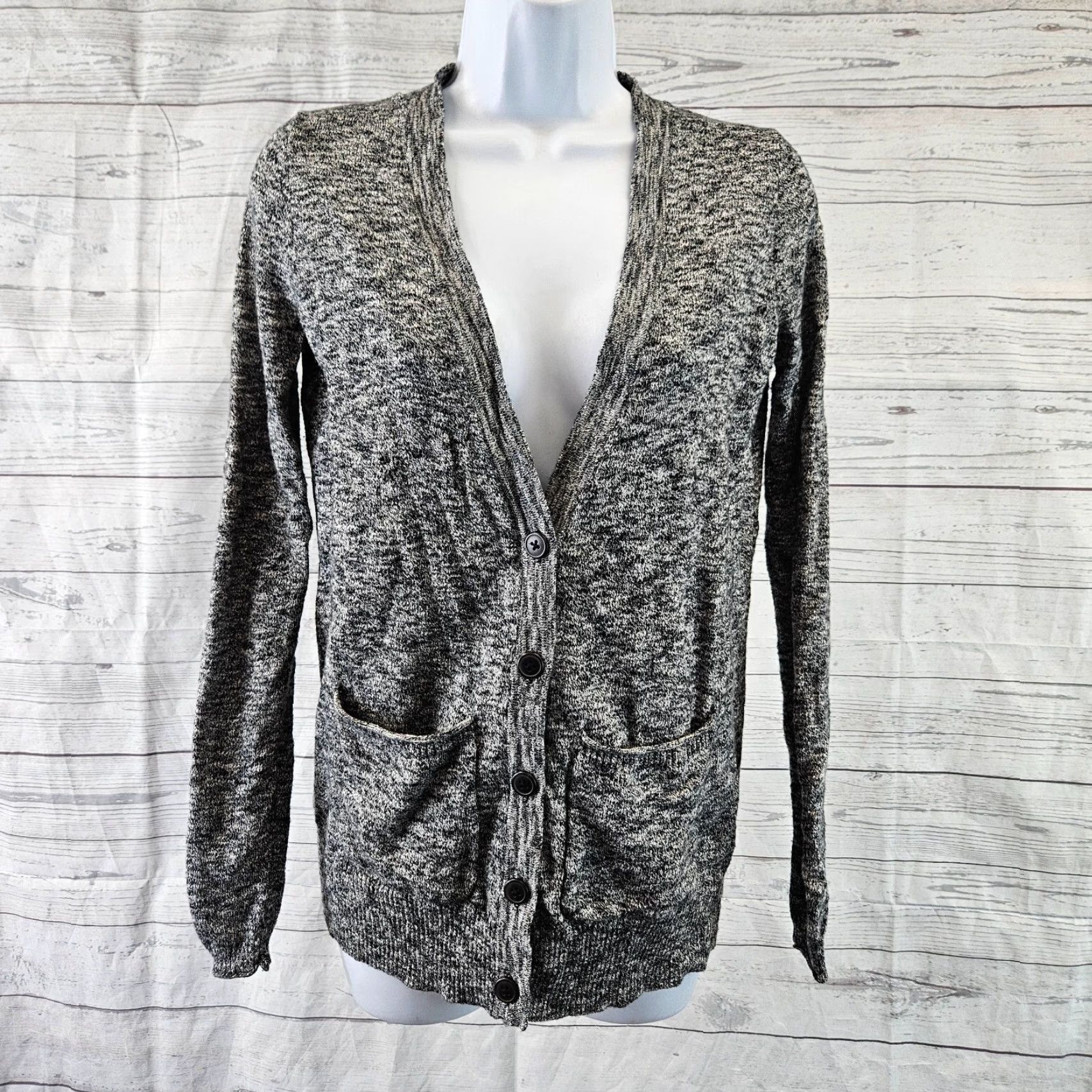 Madewell VINTAGE Madewell Womens Cardigan Button Front XS Gray Black Cotton Long Sleeve Size XS / US 0-2 / IT 36-38 - 2 Thumbnail