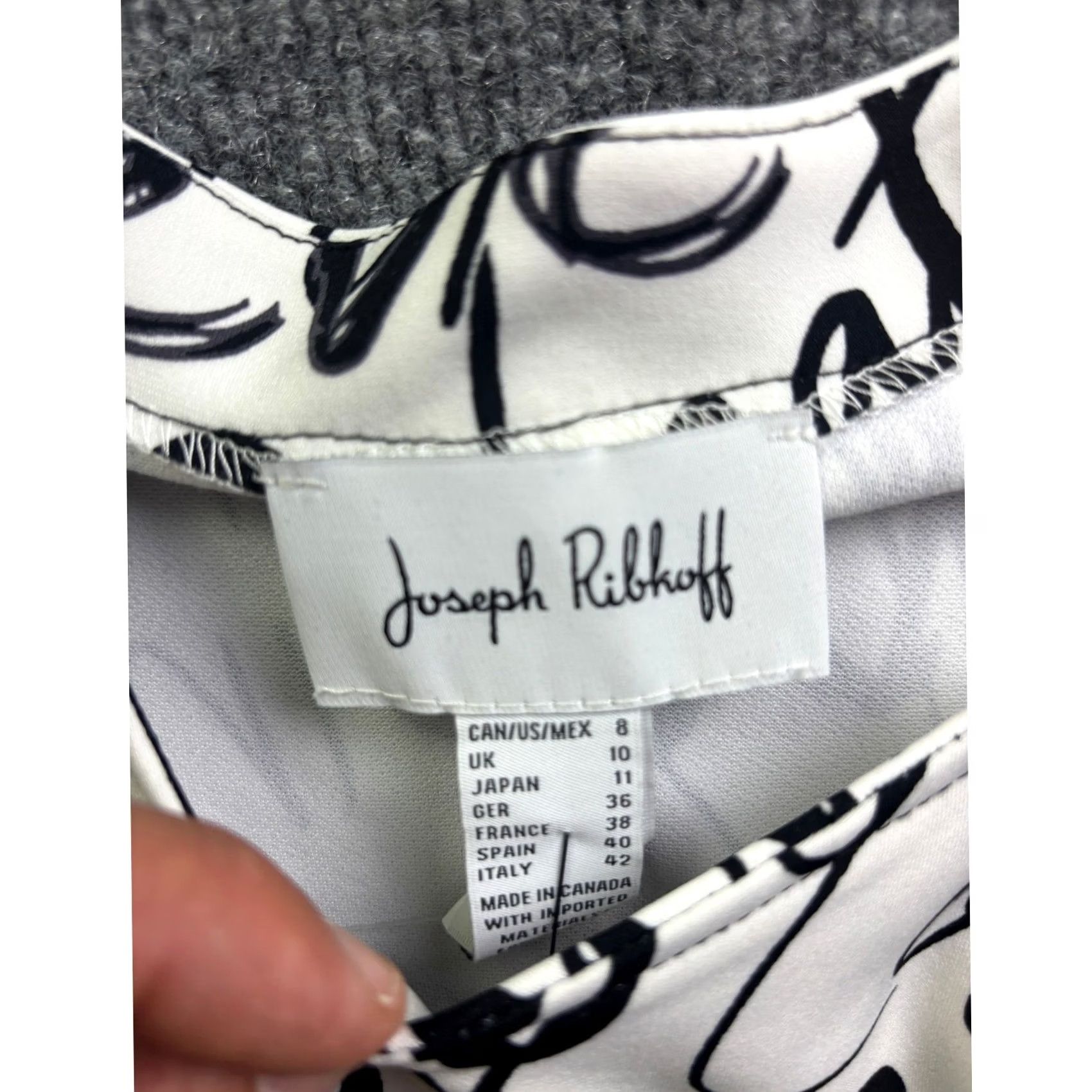 Joseph Ribkoff Joseph Ribkoff Graffiti Sheath Dress Womens 8 White Black Script Print Red Zip Size M / US 6-8 / IT 42-44 - 2 Thumbnail