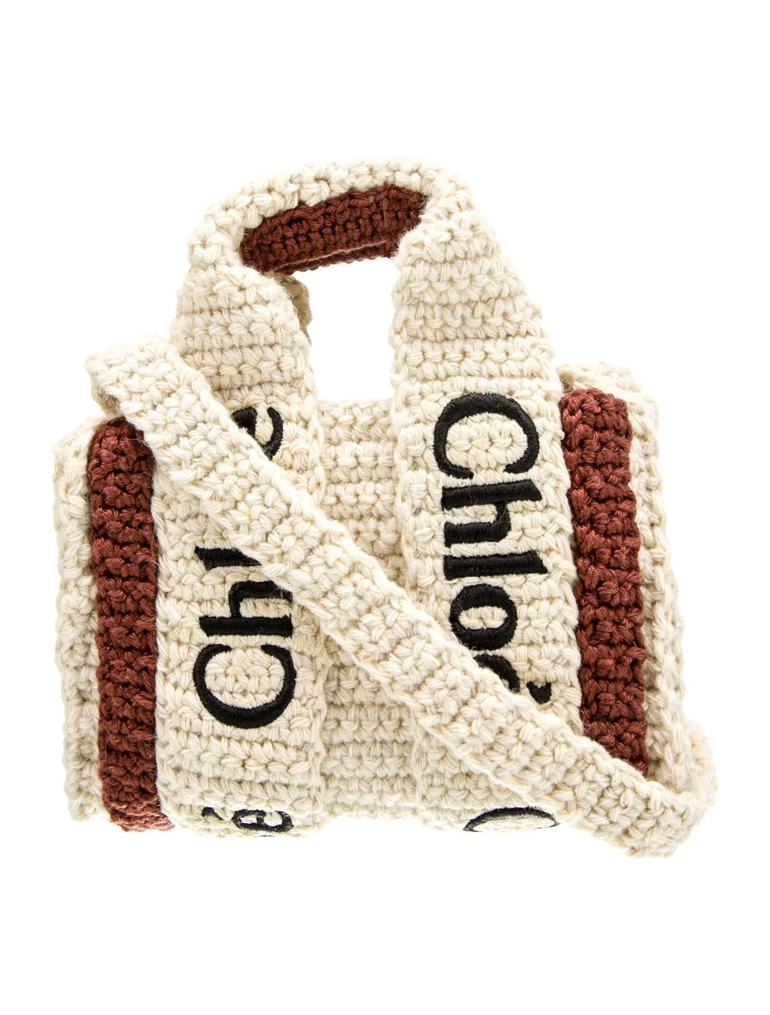 Chloe oc11z0525 Size: OS / Woody Mini Crochet Tote Bag Ivory/Brown Size ONE SIZE - 4 Thumbnail