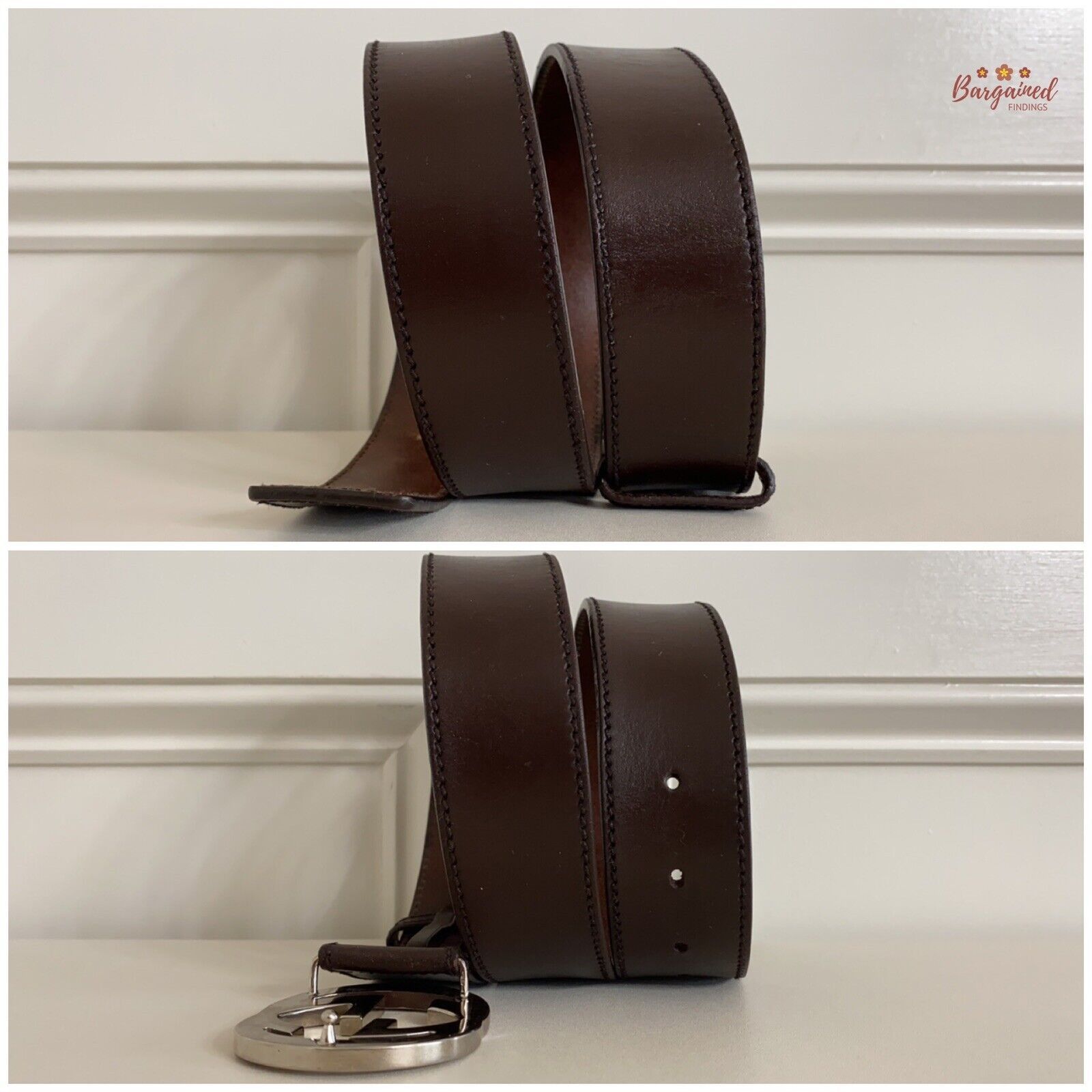 Gucci Gucci Brown Calfskin Leather Silver Interlocking Buckle Belt Size 30 - 5 Thumbnail