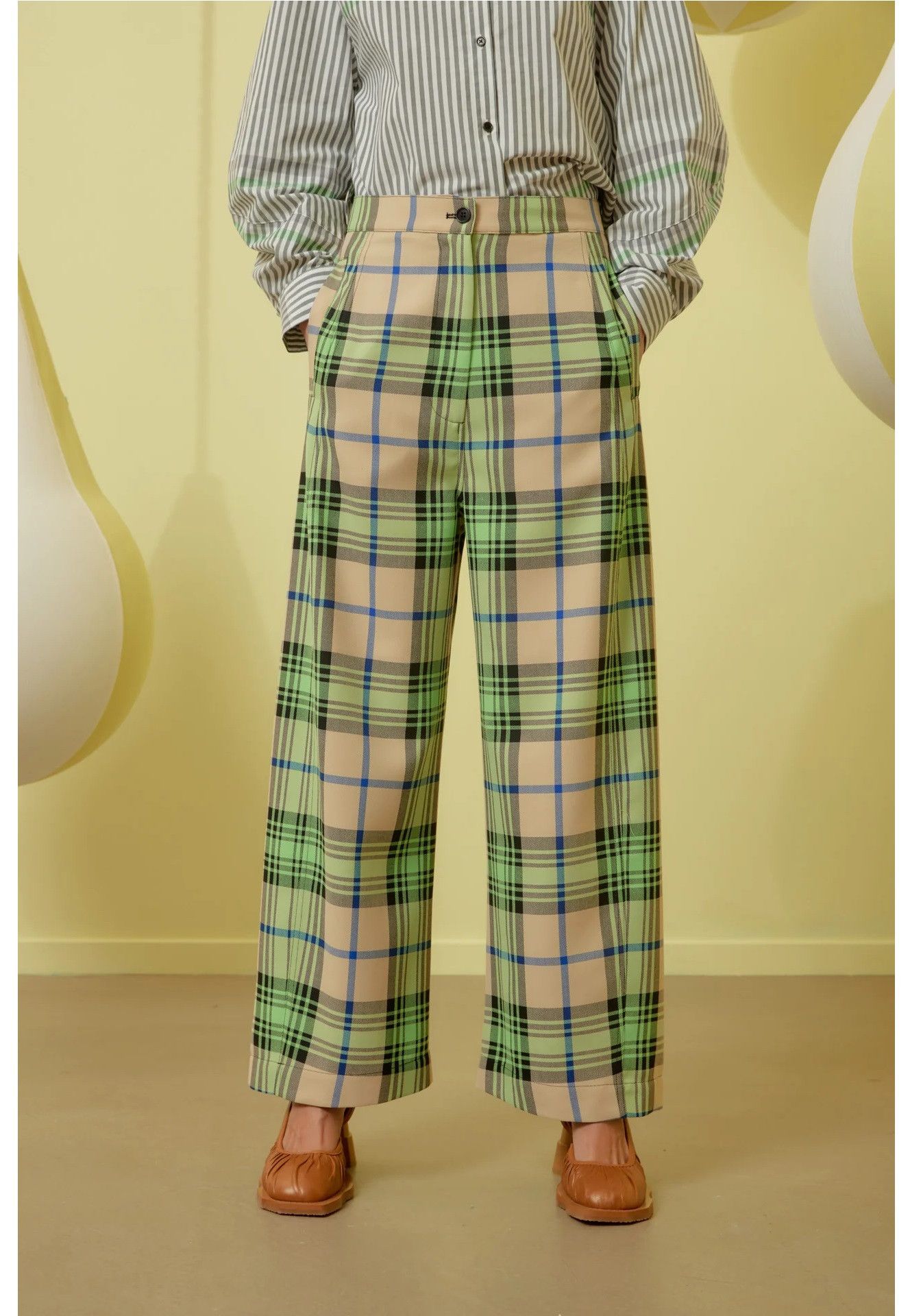 Henrik Vibskov Post Pant in Mint Beige Checks - green, beige, blue Size 26" / US 2 / IT 38 - 1 Thumbnail