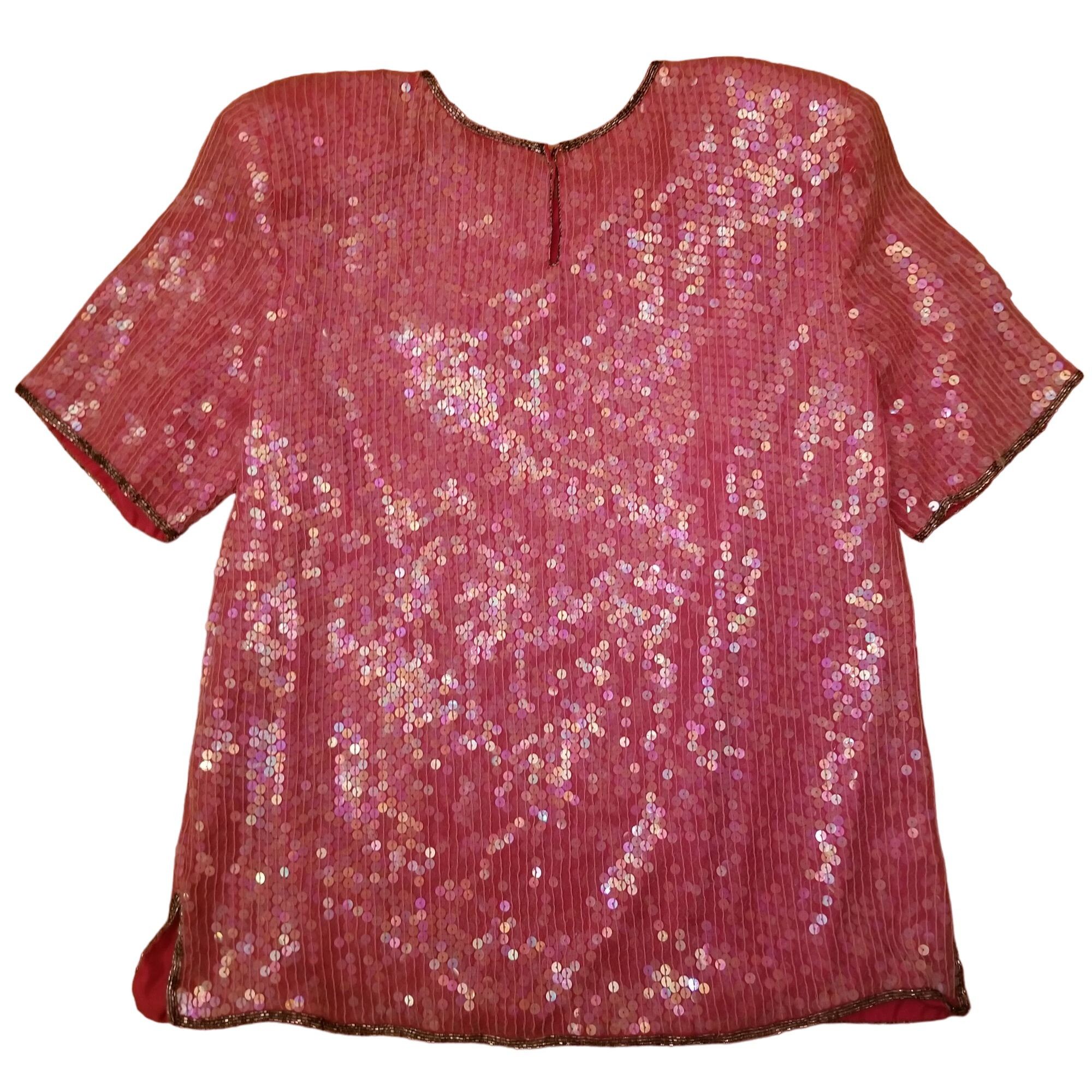 Other Night Vogue M Pink Barbiecore Silk Beaded Top Vintage Cospla Size M / US 6-8 / IT 42-44 - 7 Thumbnail