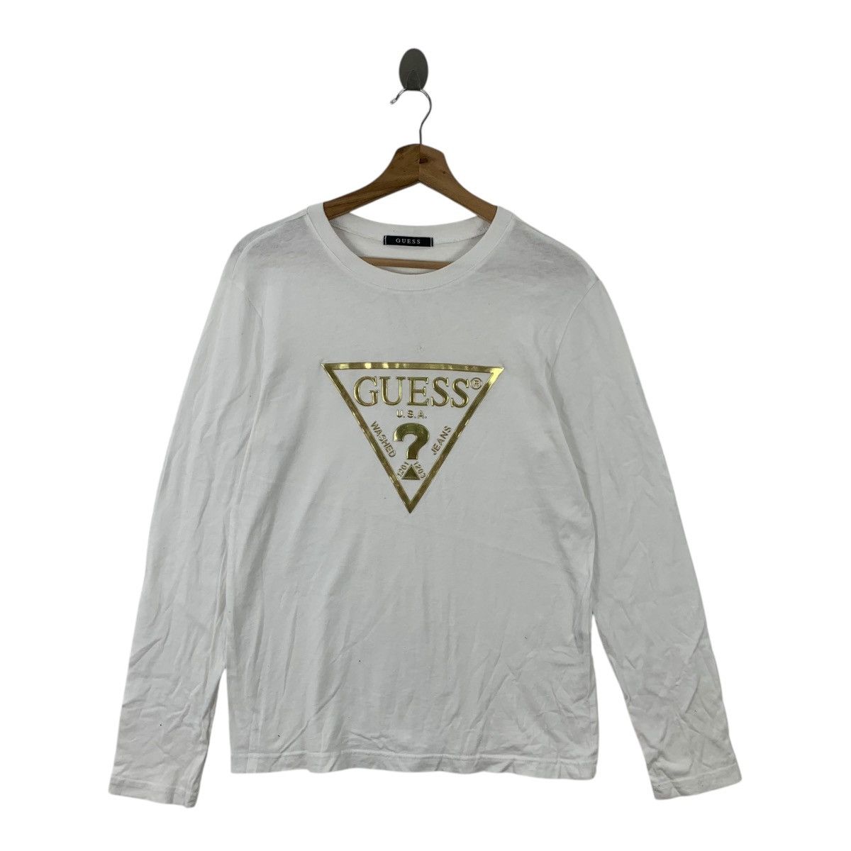 Guess GUESS USA Gold Embossed Logo Tee Shirt Top Long Sleeve Size M / US 6-8 / IT 42-44 - 1 Thumbnail