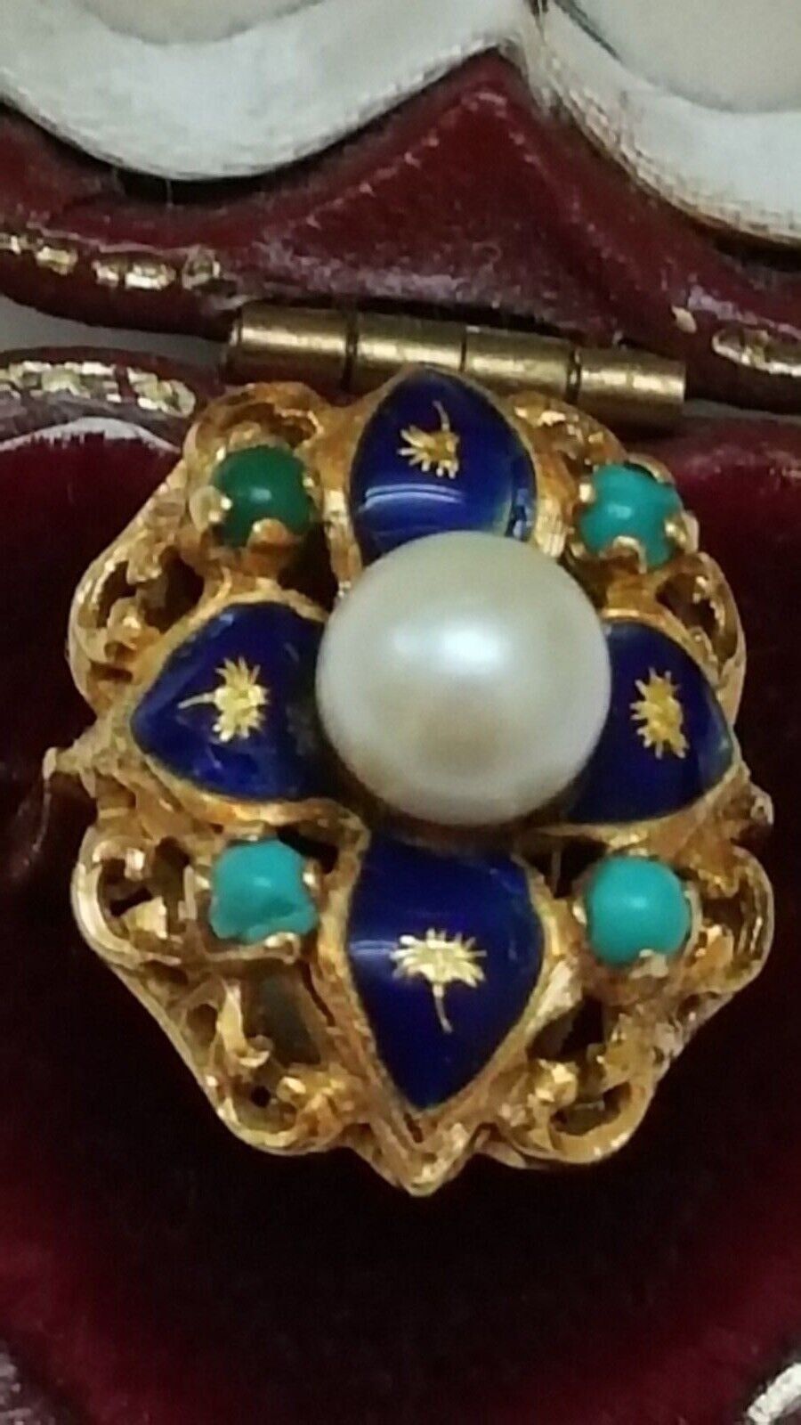 Other Art Deco Enamel 750(18K) Yellow Gold Pearl Turquoise Ring Size ONE SIZE - 2 Thumbnail